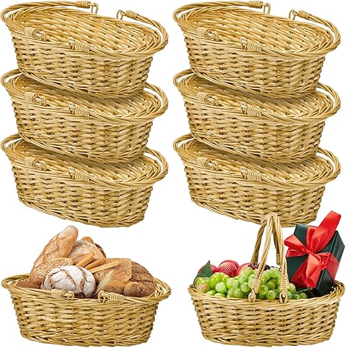 Sintuff 6 cestas de mimbre con asa tejidas para pícnic, cesta ovalada trenzada, cesta de frutas, cesta de cosecha, cesta vacía pequeña para frutas,