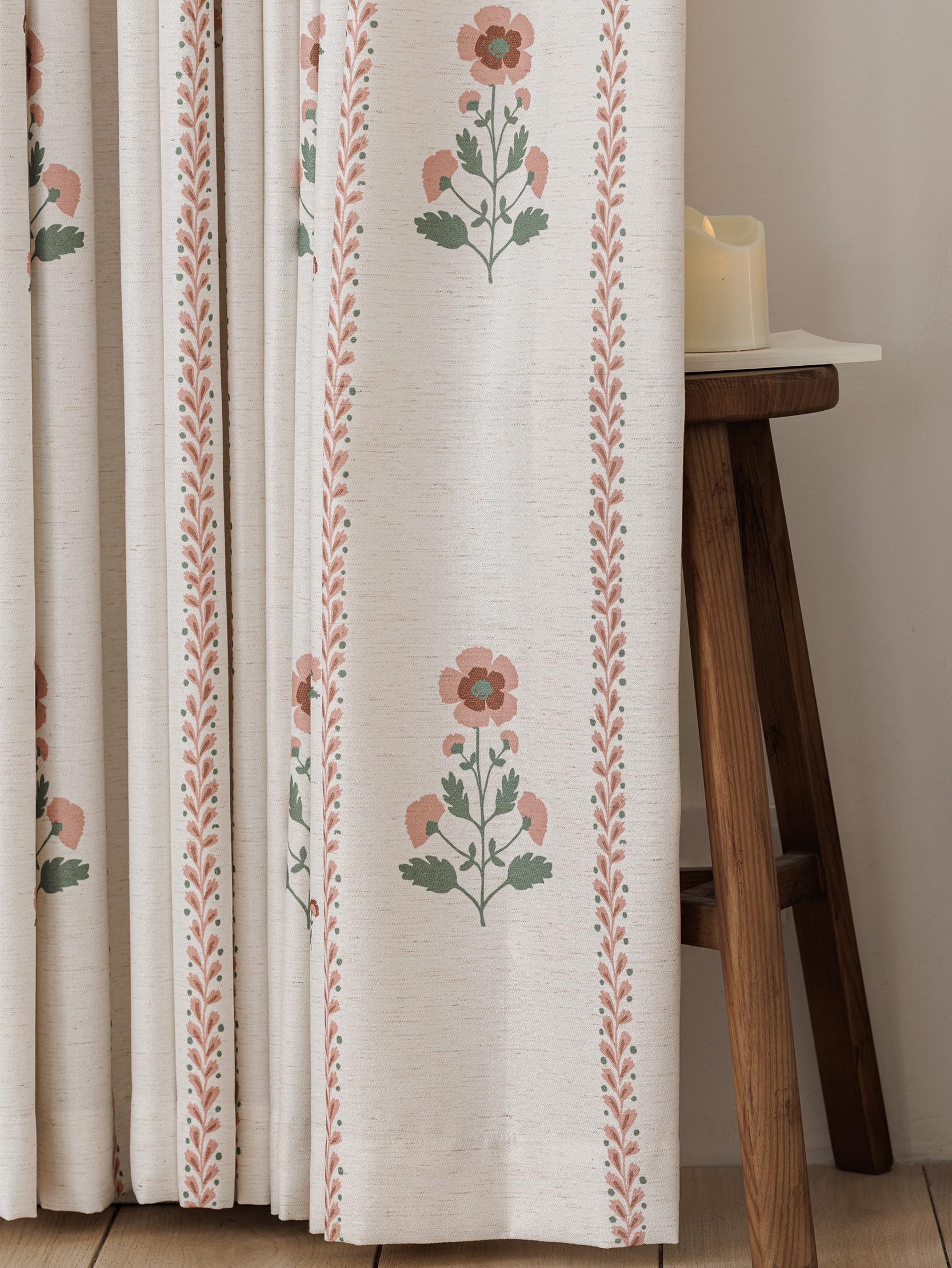Pinch Pleated Nursery Curtains Luxury Pink Sheer Floral Curtains for Girls Room Bedroom Living Room - 95 Inch Length Modern Farmhouse Floral Printed Drapes with Hooks - 2 Panels Set