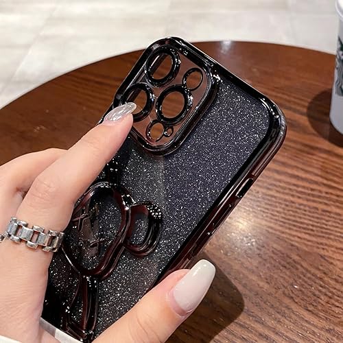 Miniatura 5 de MANLENO Funda galvanizada con diseño de oso 3D para iPhone 15 Pro Max para mujer, funda protectora de cuerpo completo con purpurina flotante y