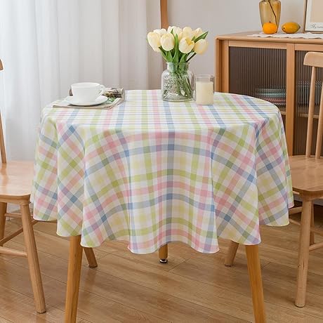 Pastel Plaid Tablecloth with 60-inch Diameter