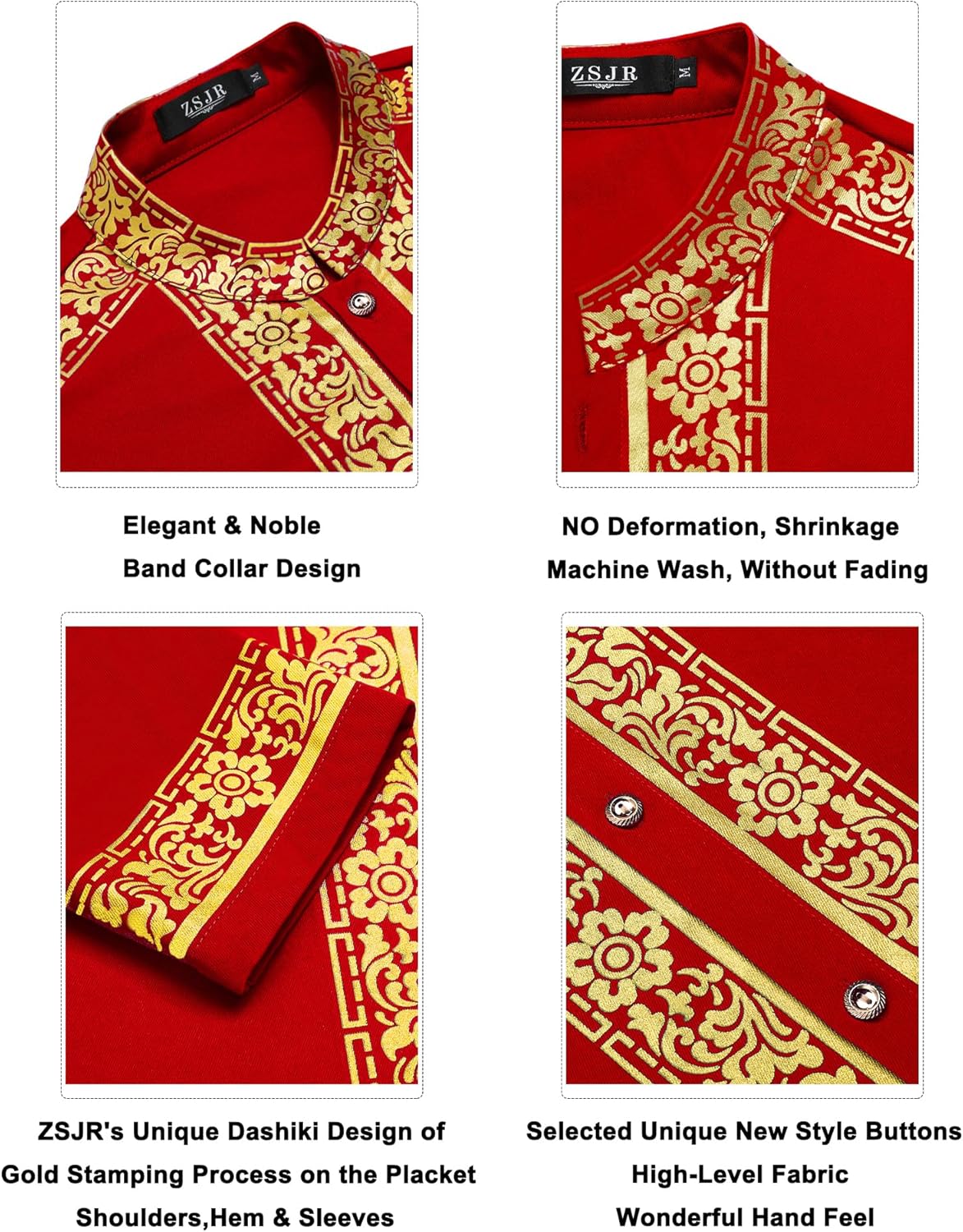 Mens African 2 Piece Set Nigerian Dashiki Metallic Traditional Suit Gold Stamp Printed Shirt and Pants Outfit - Image 5