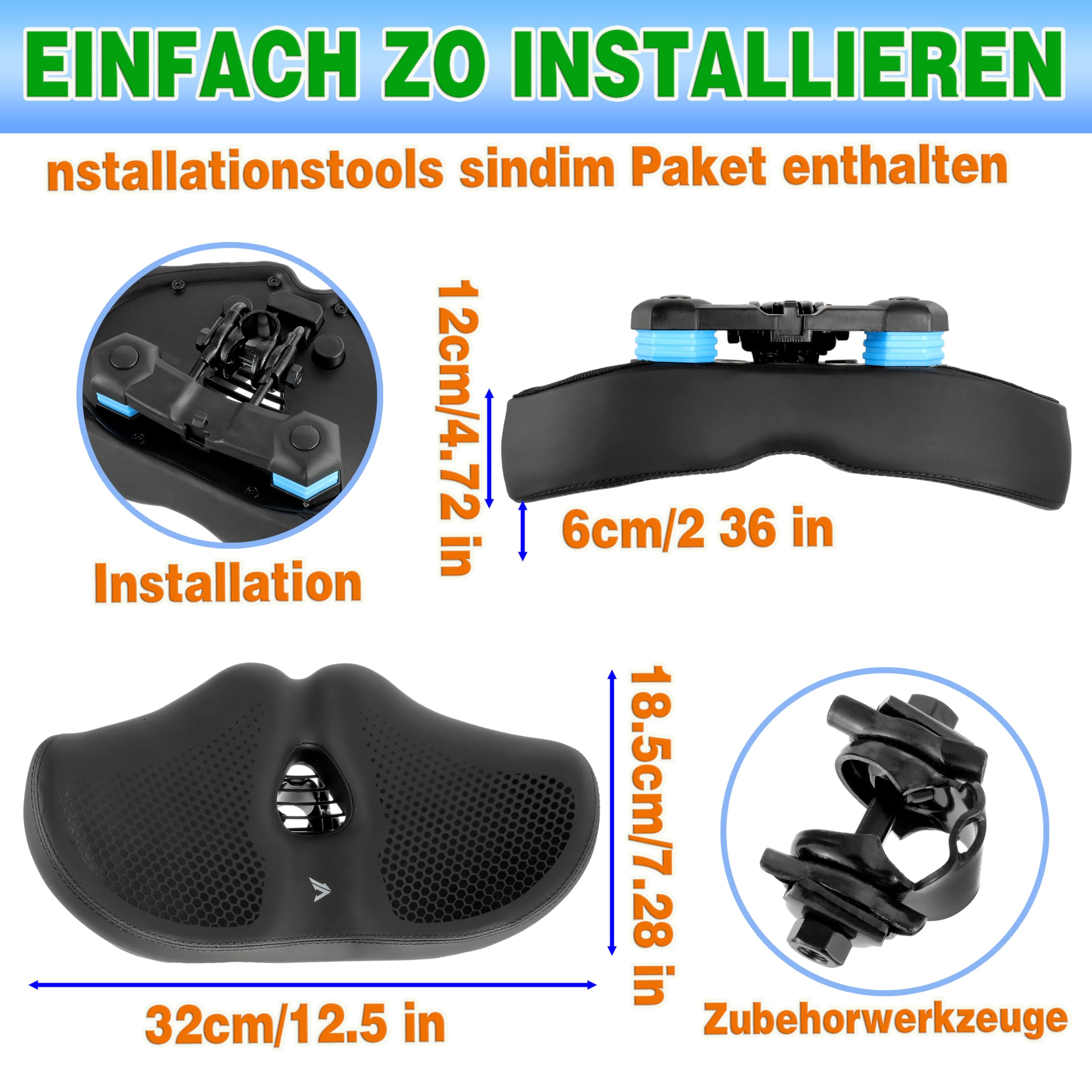 Sella per bicicletta oversize per uomo e donna, sella universale per mountain bike, city bike, bici elettriche, cyclette, comoda, extra larga, traspirante, ergonomica (nero)