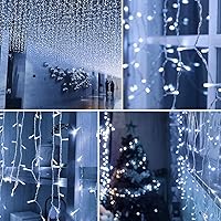 Vista 4 de Luces de cadena LED de carámbanos de 32.8 pies con 400 LED, 8 modos impermeables, luces navideñas de carámbanos para exteriores con función