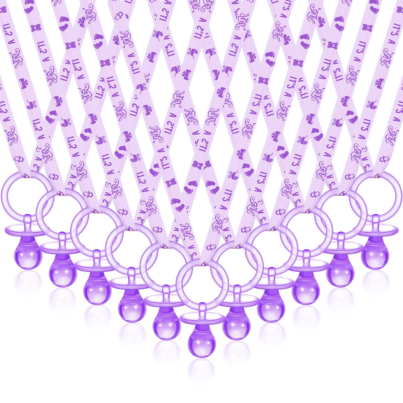 Junkin 60 Pieces Baby Shower Pacifiers Necklace Acrylic Baby Pacifiers Party Favors Pacifiers Charm Pacifiers Necklace for Baby Shower Party Decorations, Girl Style(Purple)