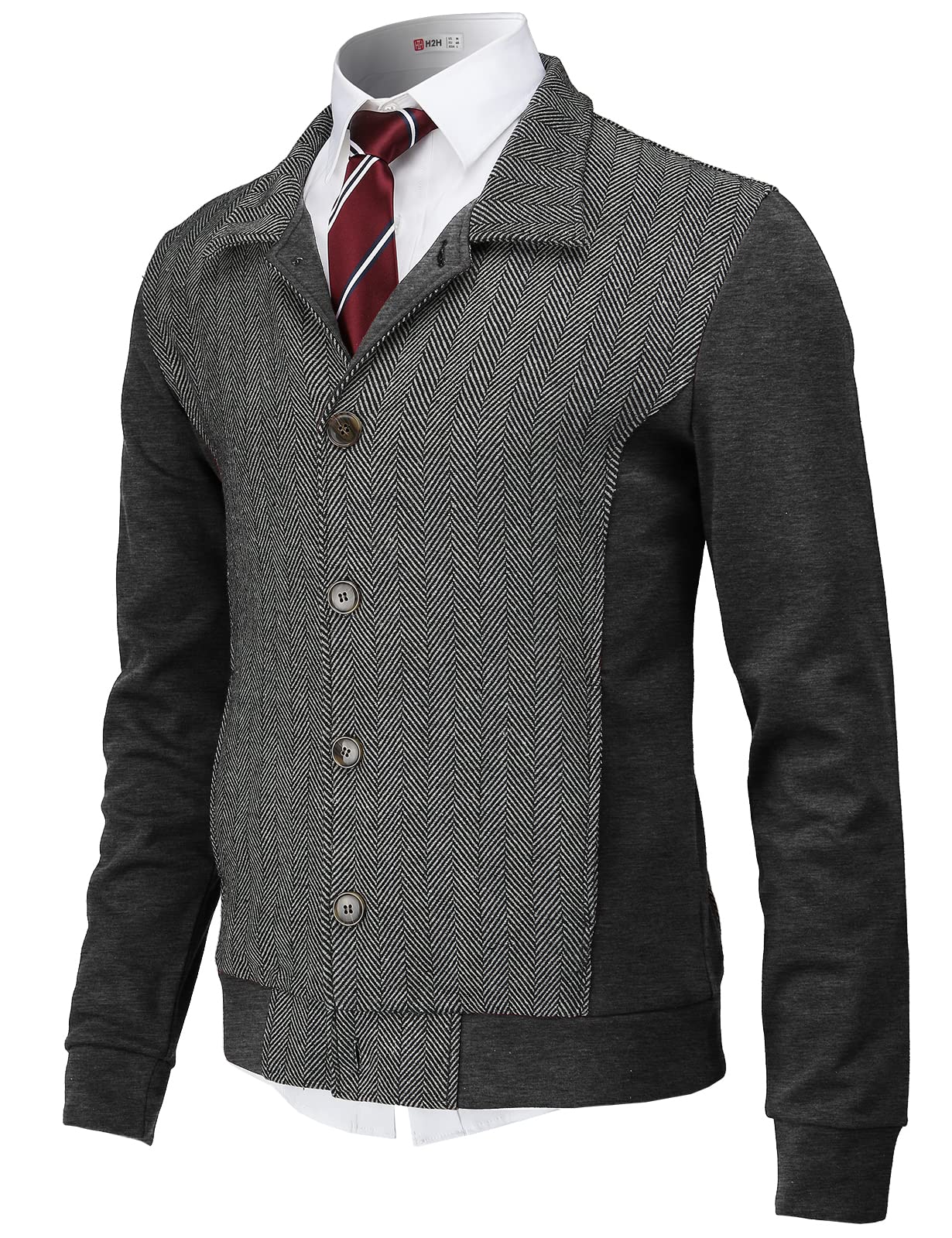 H2H Mens Casual Slim Fit Jacket Cardigans Long Sleeve Thermal