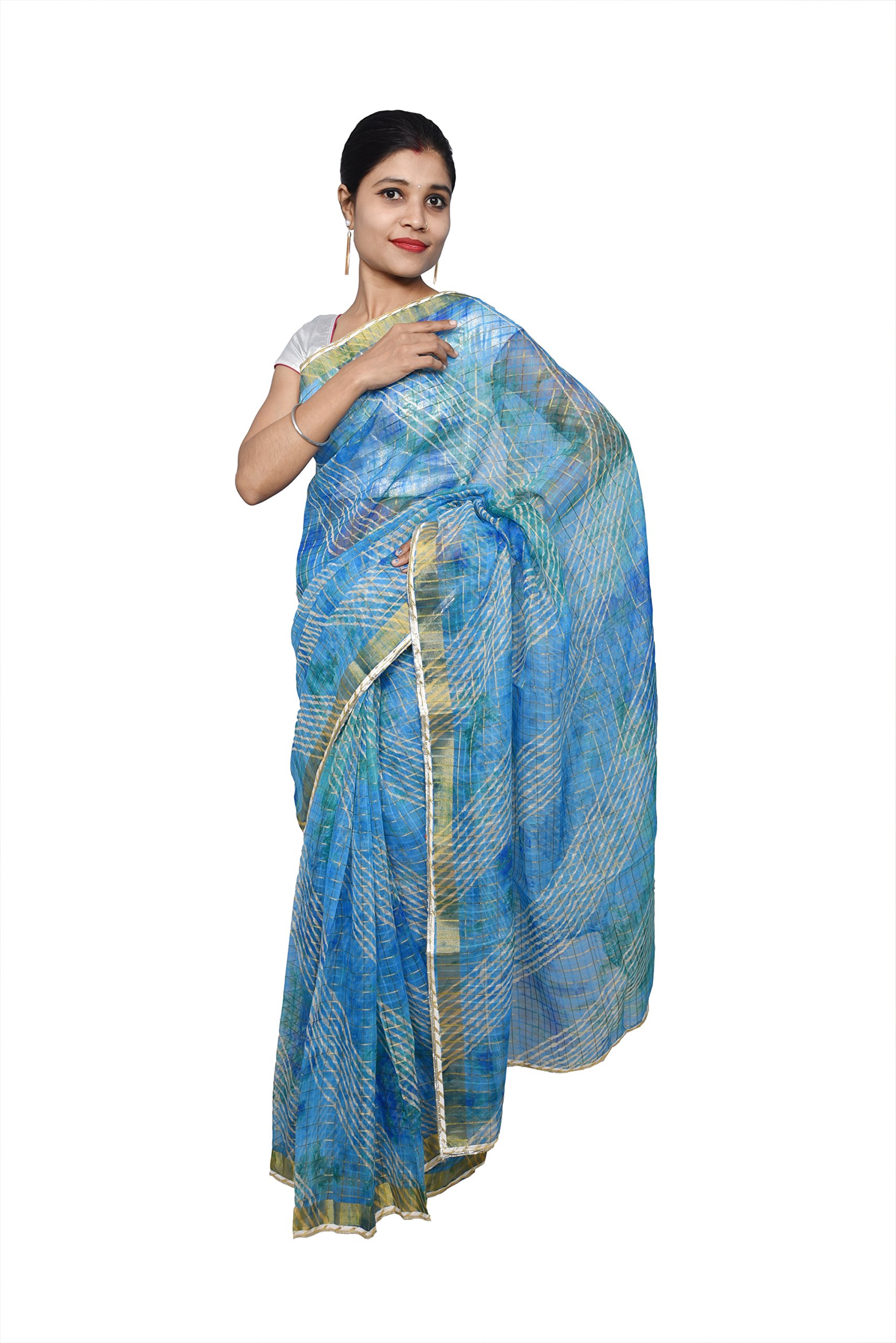 Anvi Creations Designer Blue Zari Weaven Kota Shibori Saree