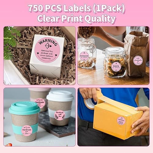 Miniatura 6 de ASprink Etiquetas adhesivas térmicas circulares rosas de 2 pulgadas, etiquetas térmicas directas redondas autoadhesivas, etiquetas adhesivas