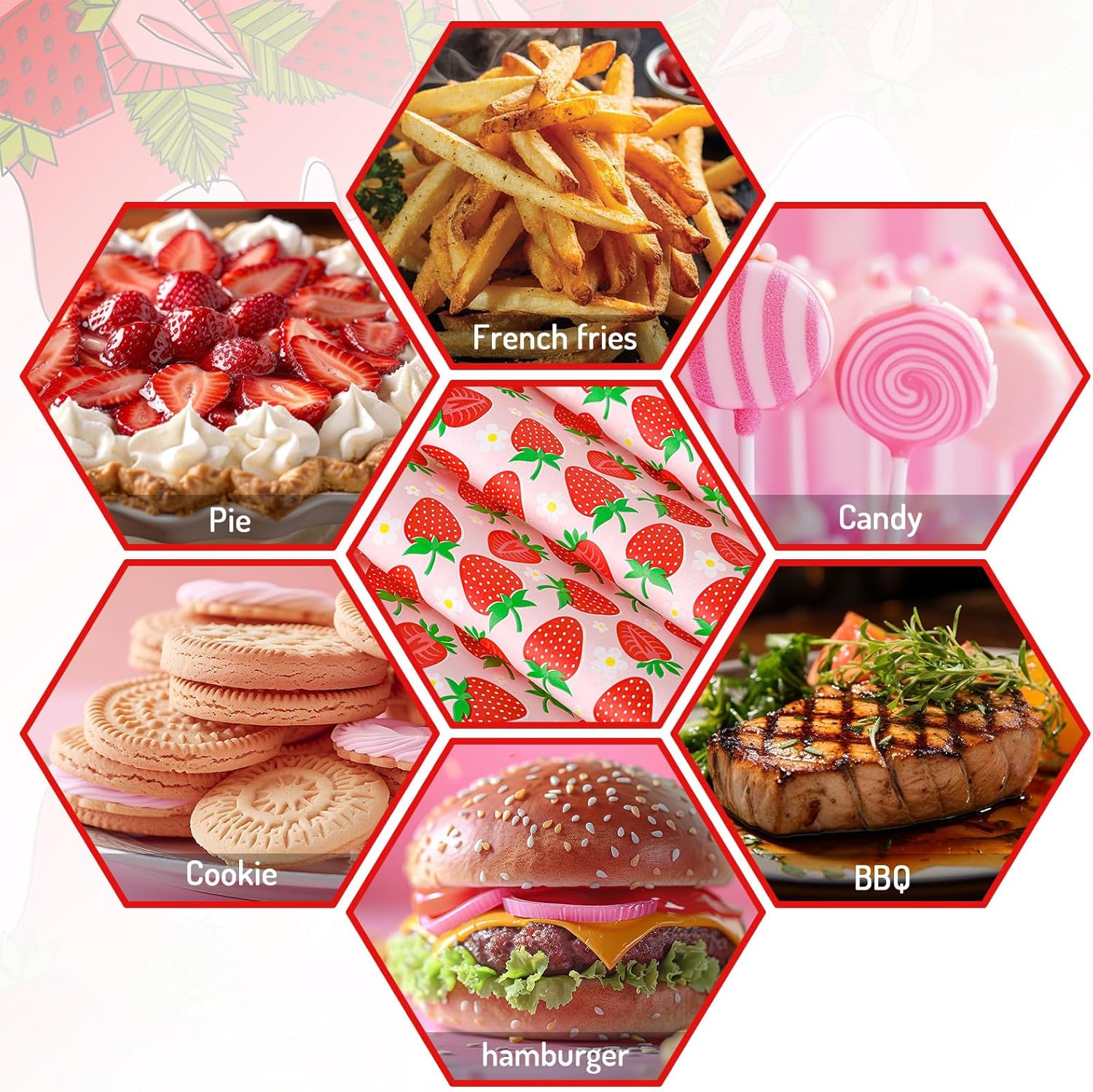 JarThenaAMCS 150 Sheets Strawberry Wax Paper Cute Summer Fruit Spring Daisy Food Wrapper Tissue Pink Red Waterproof Oil-Proof Deli Paper Basket Liners for Home Kitchen Restaurant Baking