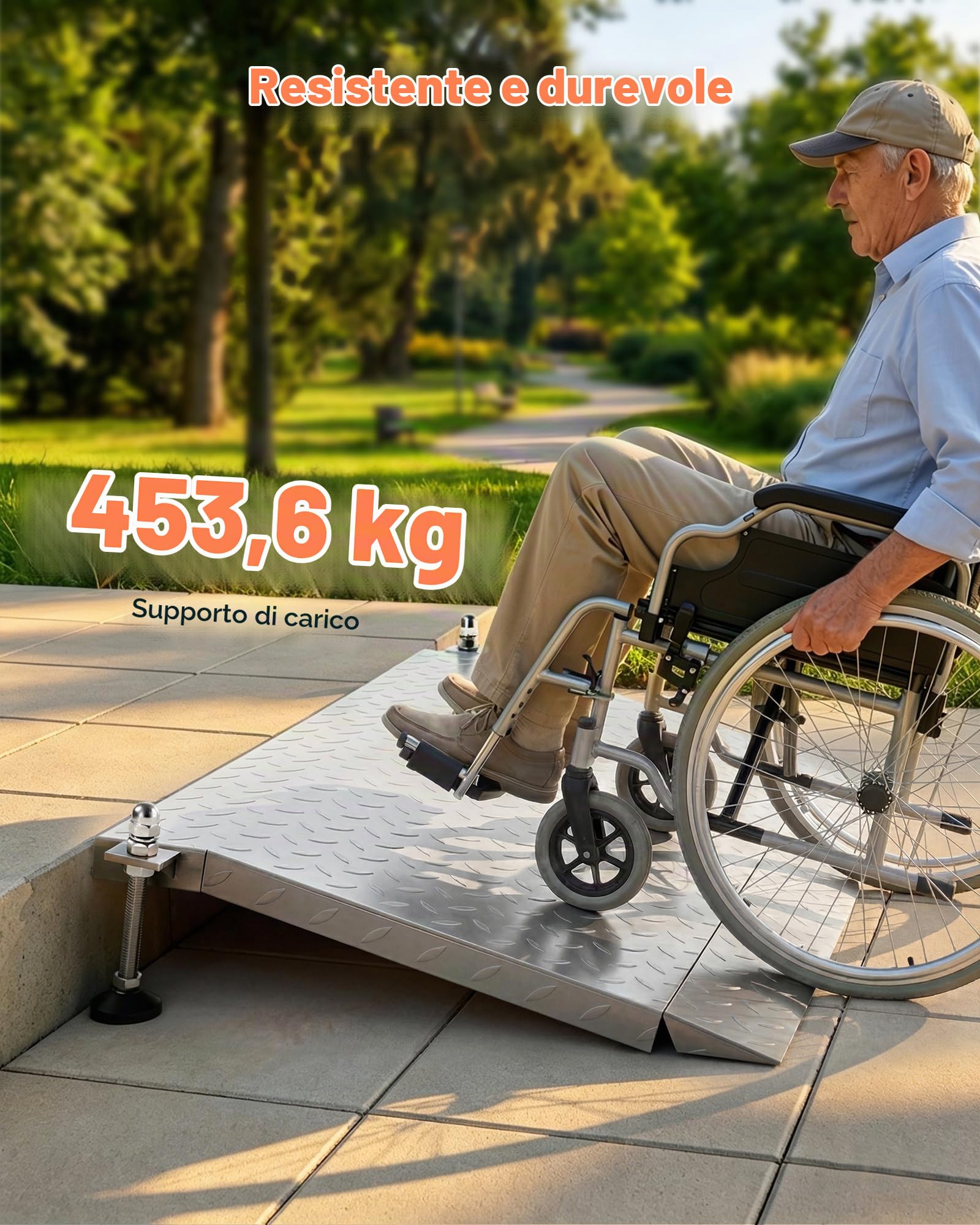 VEVOR Rampa di Soglia per Porte, 108 x 59 cm, Rampa per Sedia a Rotelle in Acciaio al Carbonio, Altezza Regolabile, Superficie Antiscivolo, Carico 453,6 kg, per Gradini, Porte e Carrelli