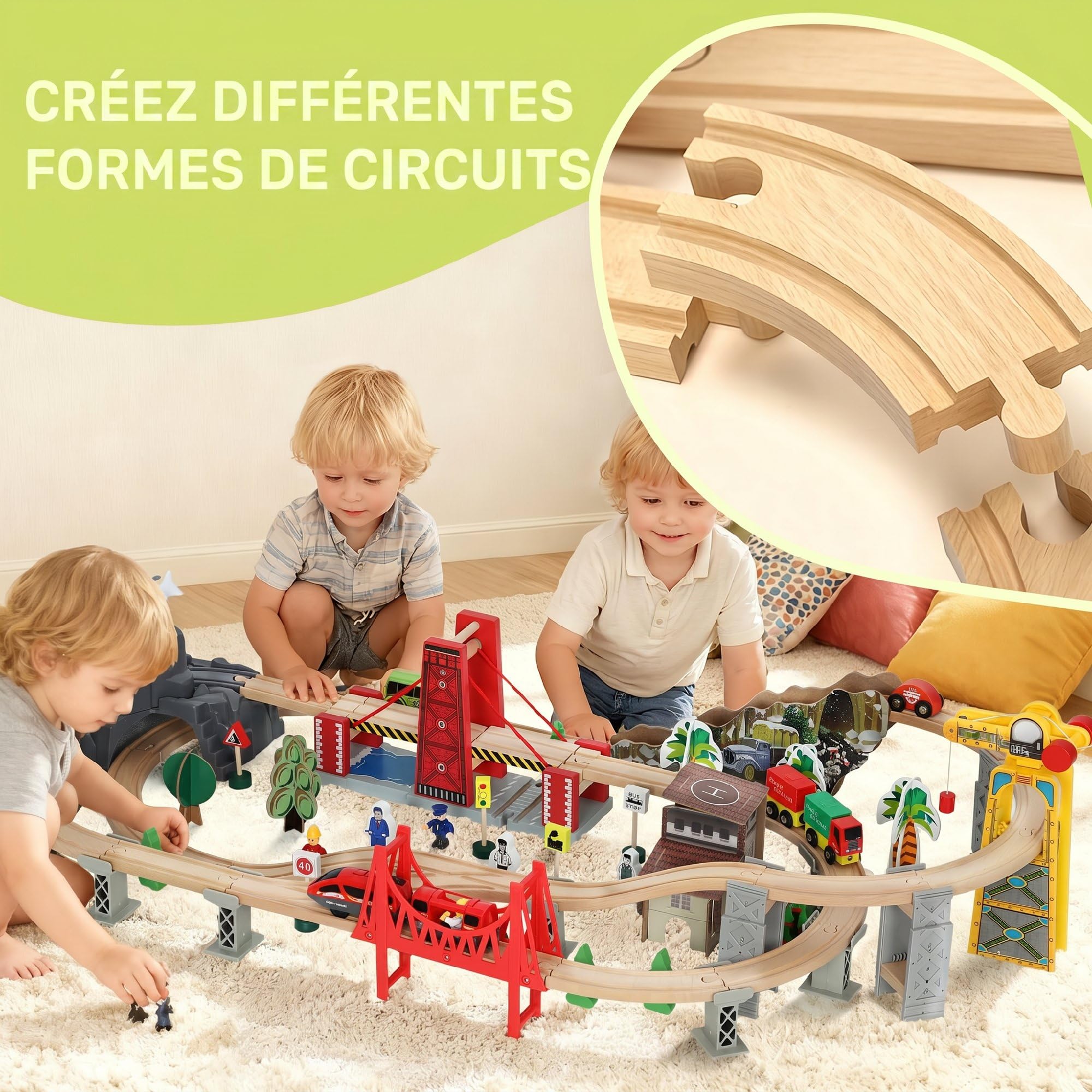 AIYAPLAY Tren de Madera Set 100 Piezas vía para niños 3+ años