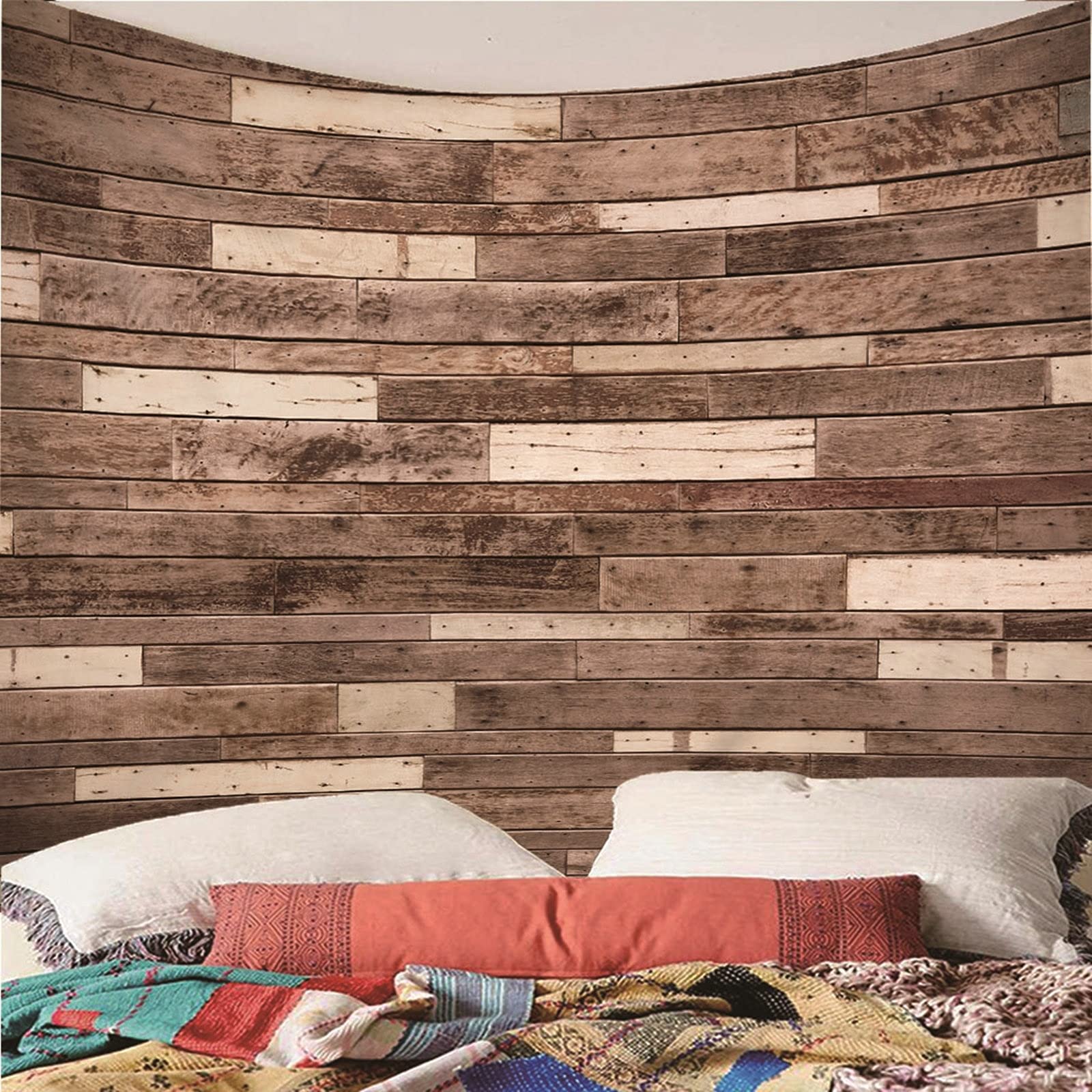 Aeici Tela Pared Playa, Tapiz Pared Decoracion Playa Tapiz de Pared Suelo de Madera Tapiz- marrón, 240x220CM