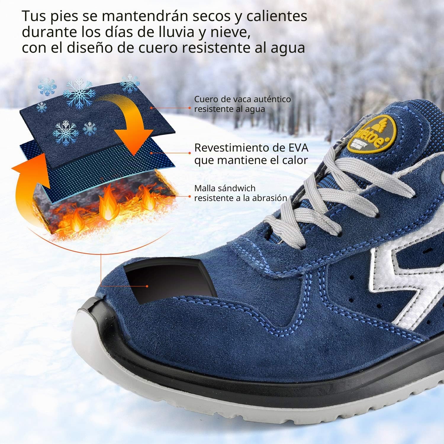 Safetoe Zapatos de Seguridad para Hombres y Mujeres, L-7328GN Botas de Seguridad de Tipo Cuero Transpirable, Puntera de Material Compuesto Sin Metal Ligero Calzado, Zapatillas para Plantilla