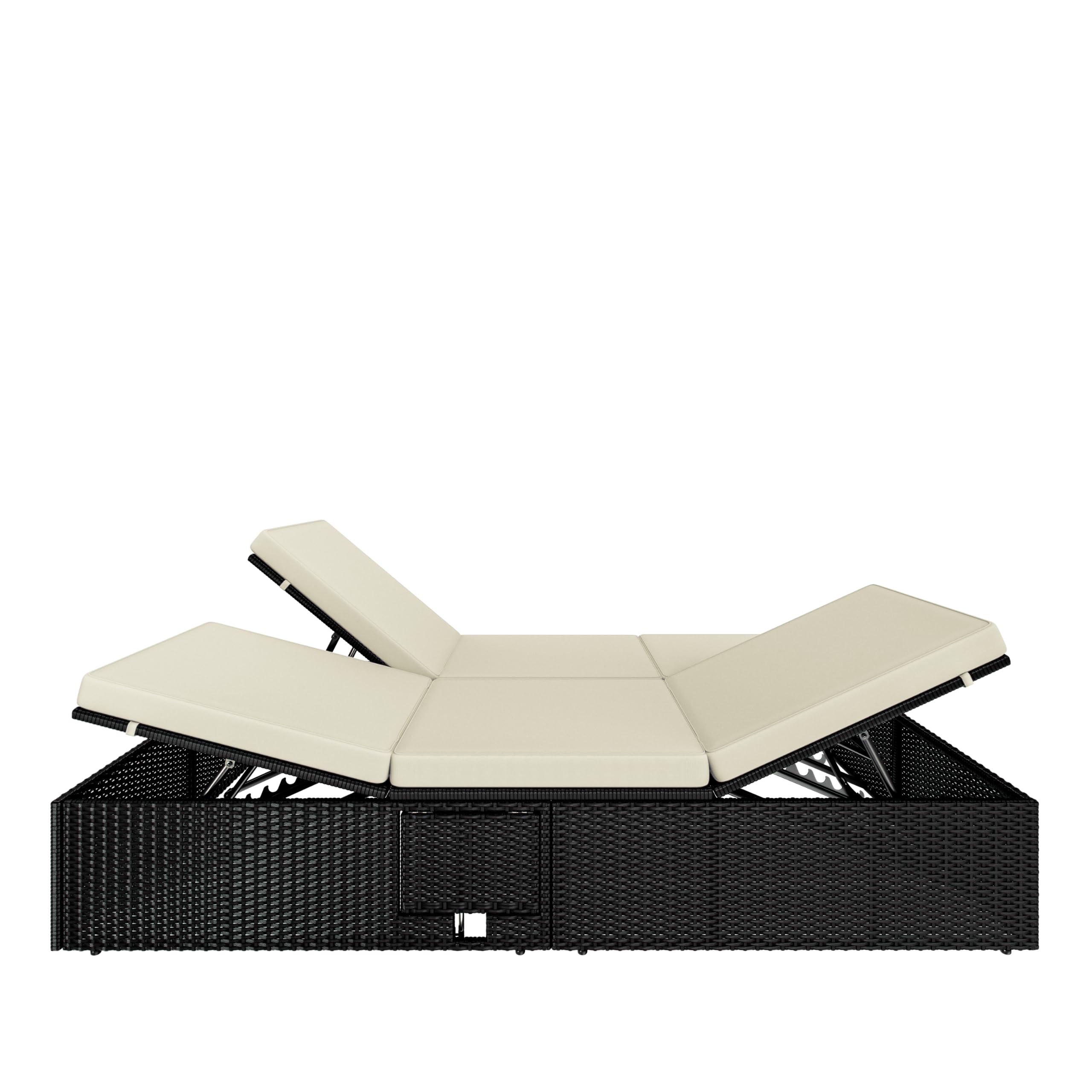 Casaria Sonnenliege Polyrattan 2 Personen | 200x160 cm, Wetterfest, Gartenliege, 220 kg Belastbar, Liegestuhl, Verstellbar, Schwarz-Creme, Wetterfest & flexibel