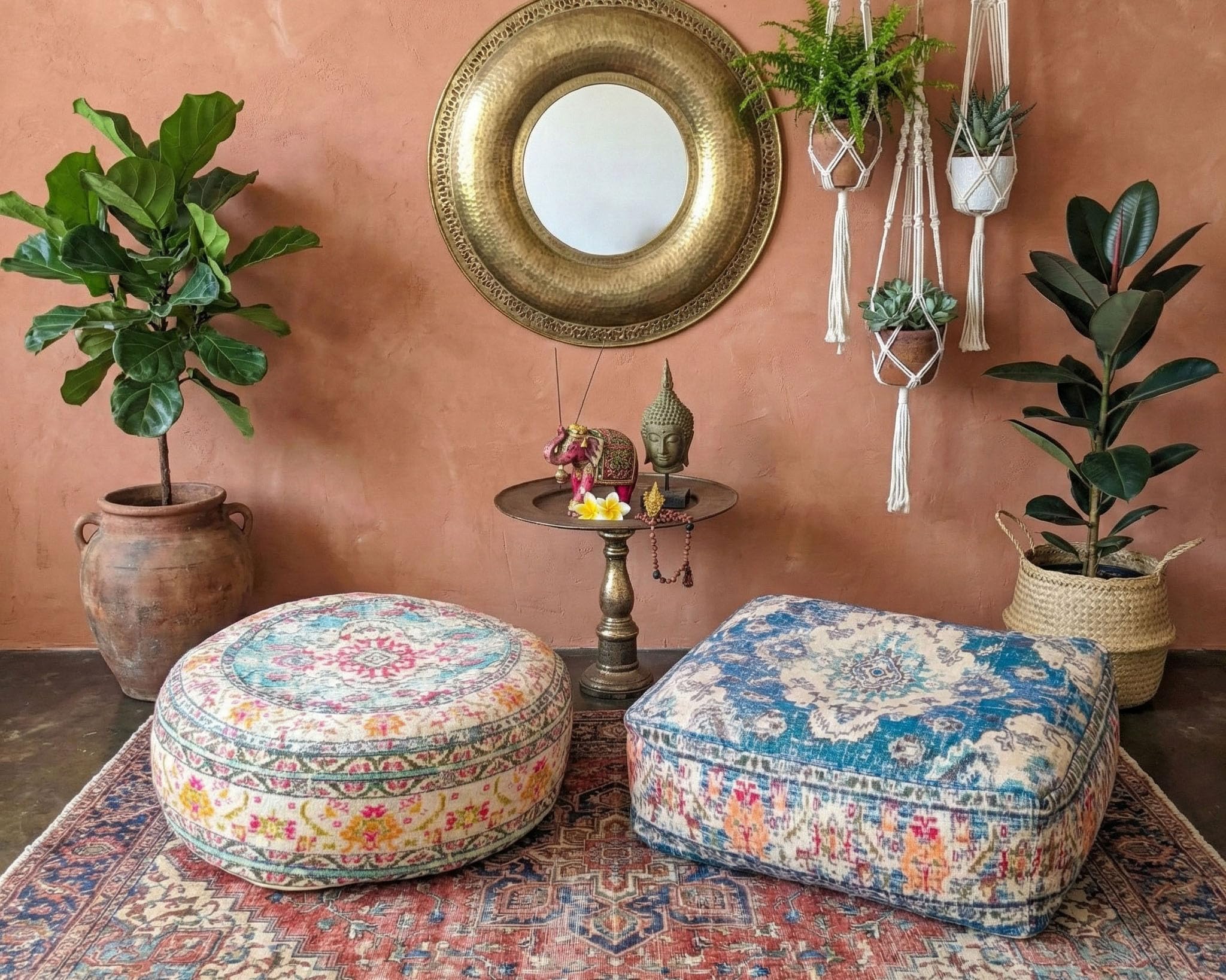 Mandala Life ART Bohemian Yoga Dekor Boden Kissenbezug - 60x20 cm - Quadratisch Meditation Kissenbezug - Bedruckter Baumwollte Hocker