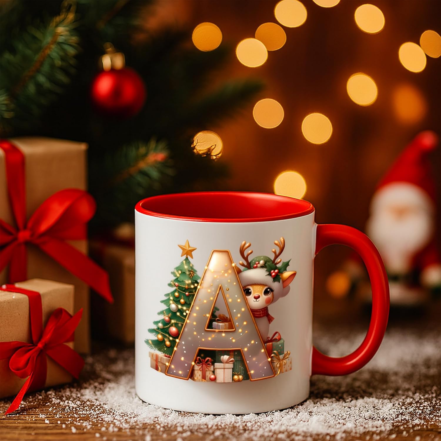 Personalized Christmas Initial Mug – Custom Letter A–Z Monogram, Add Name/Date | 11 ounces Ceramic, Dishwasher & Microwave Safe, Bulk/Wholesale (Red) - Image 5