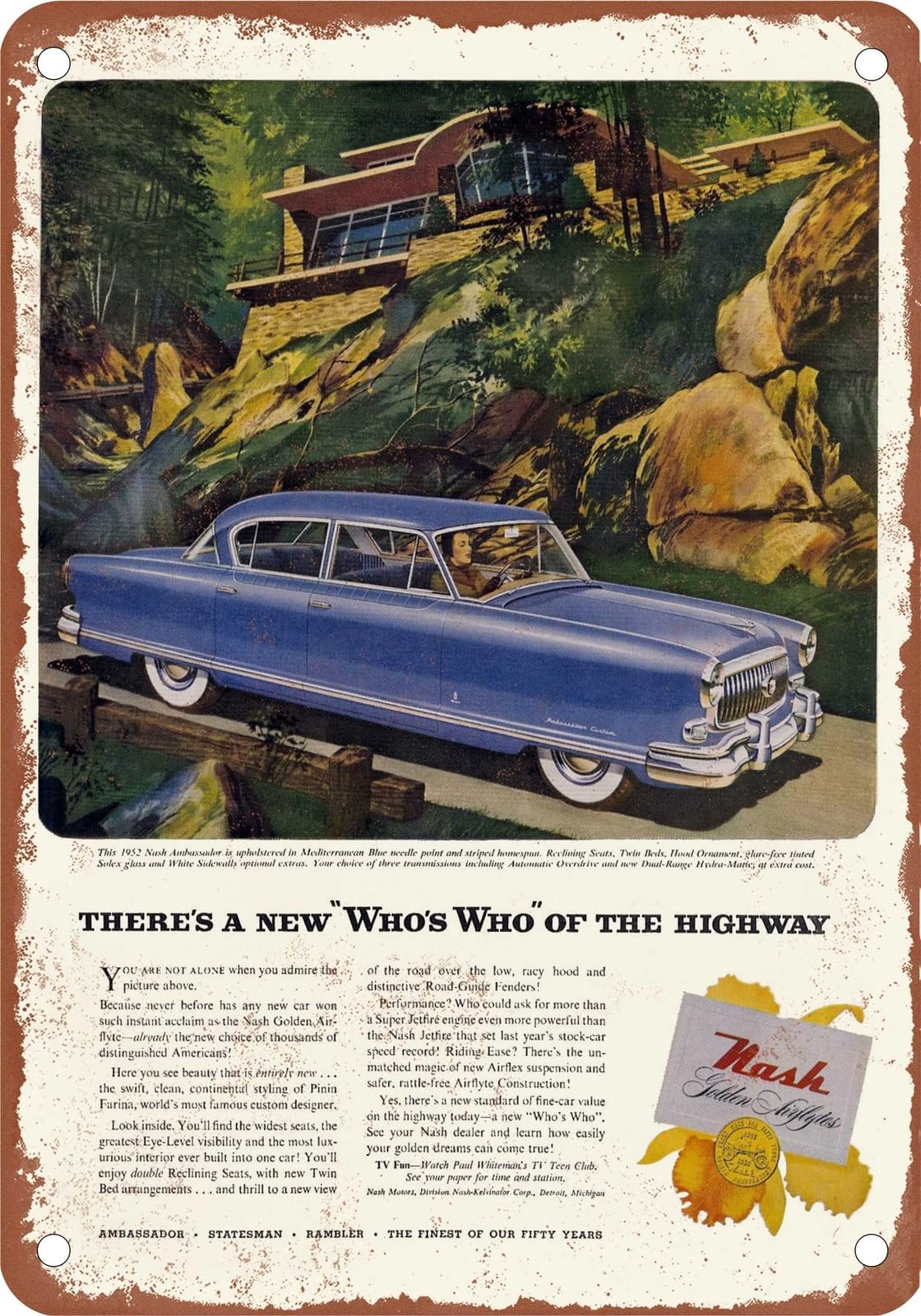 Miaomansenstore Metal Sign - 1952 Nash Vintage Ad 02 - Old Retro Rusty Look Home Decor