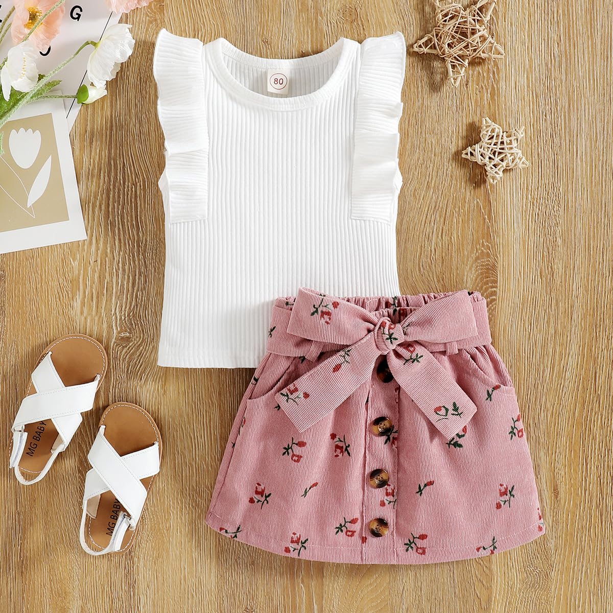Kleinkind Baby Mädchen Outfits Rüschen Ärmellose Hemden Tops + Elegant Schleife Mini Rock 2 Stück Frühling Sommer Kleidung Sets