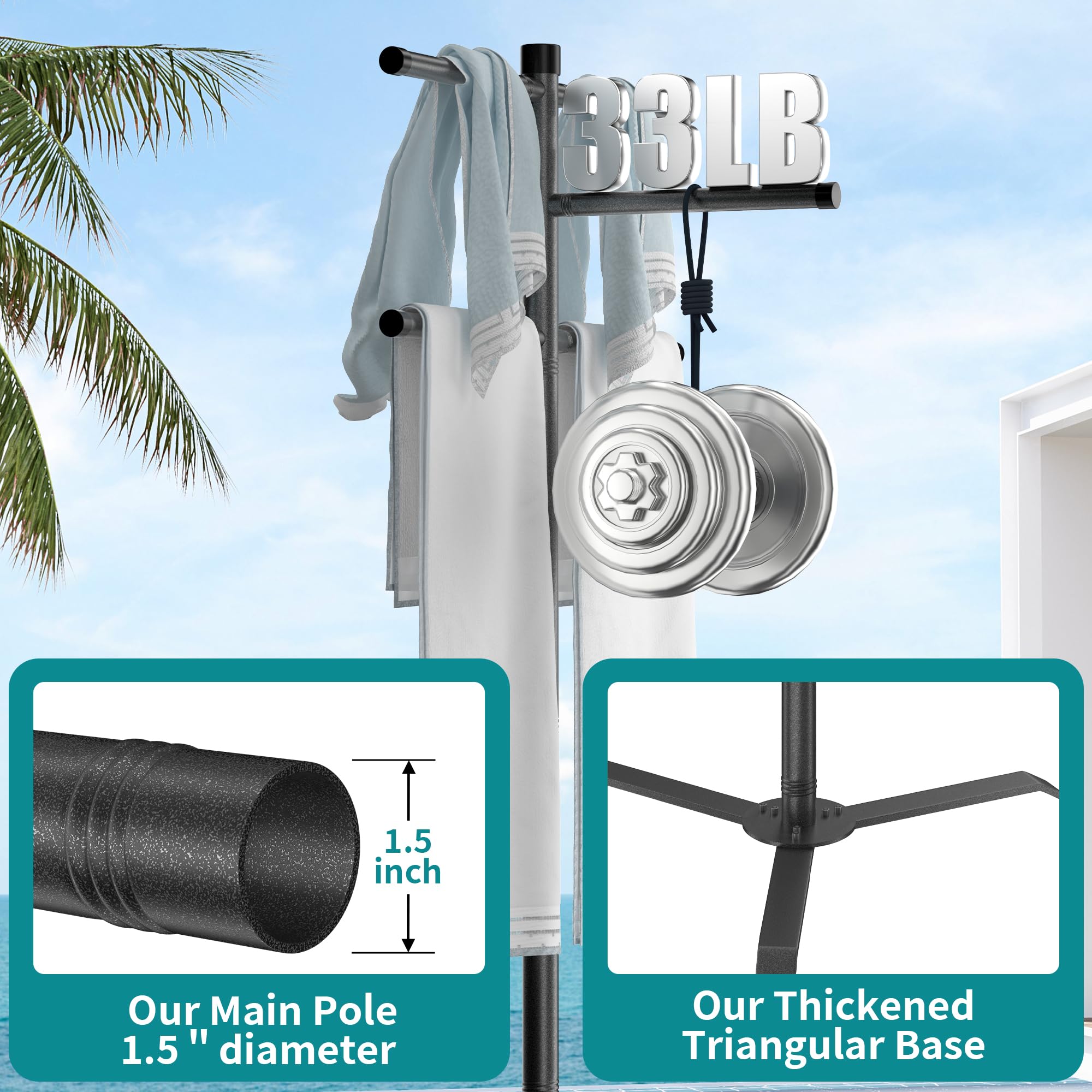 Toallero de Piscina al Aire Libre, toallero Resistente para Exteriores, Estante de pie de 61 Pulgadas para Piscina y bañera de hidromasaje, Toallas de Secado, Trajes de baño, Chalecos