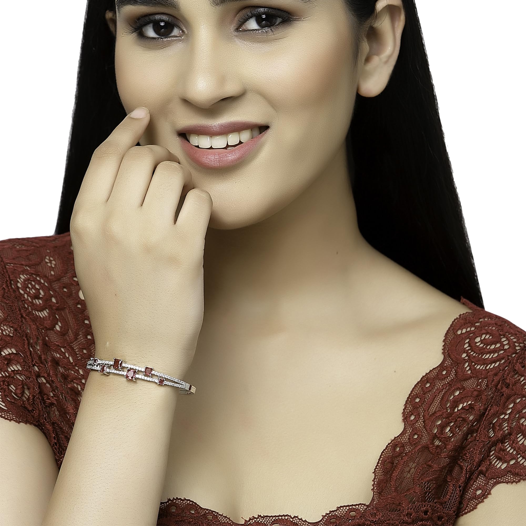 Rhodium-Plated American Diamond Studded Kada Bracelet