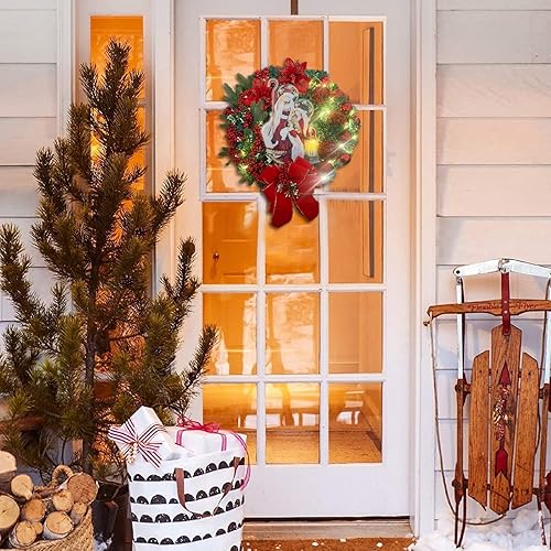 Miniatura 3 de Elegantes luces de adorno de Navidad, coronas de Navidad, corona de corona artificial para puerta delantera de Navidad con luces con cálida escena