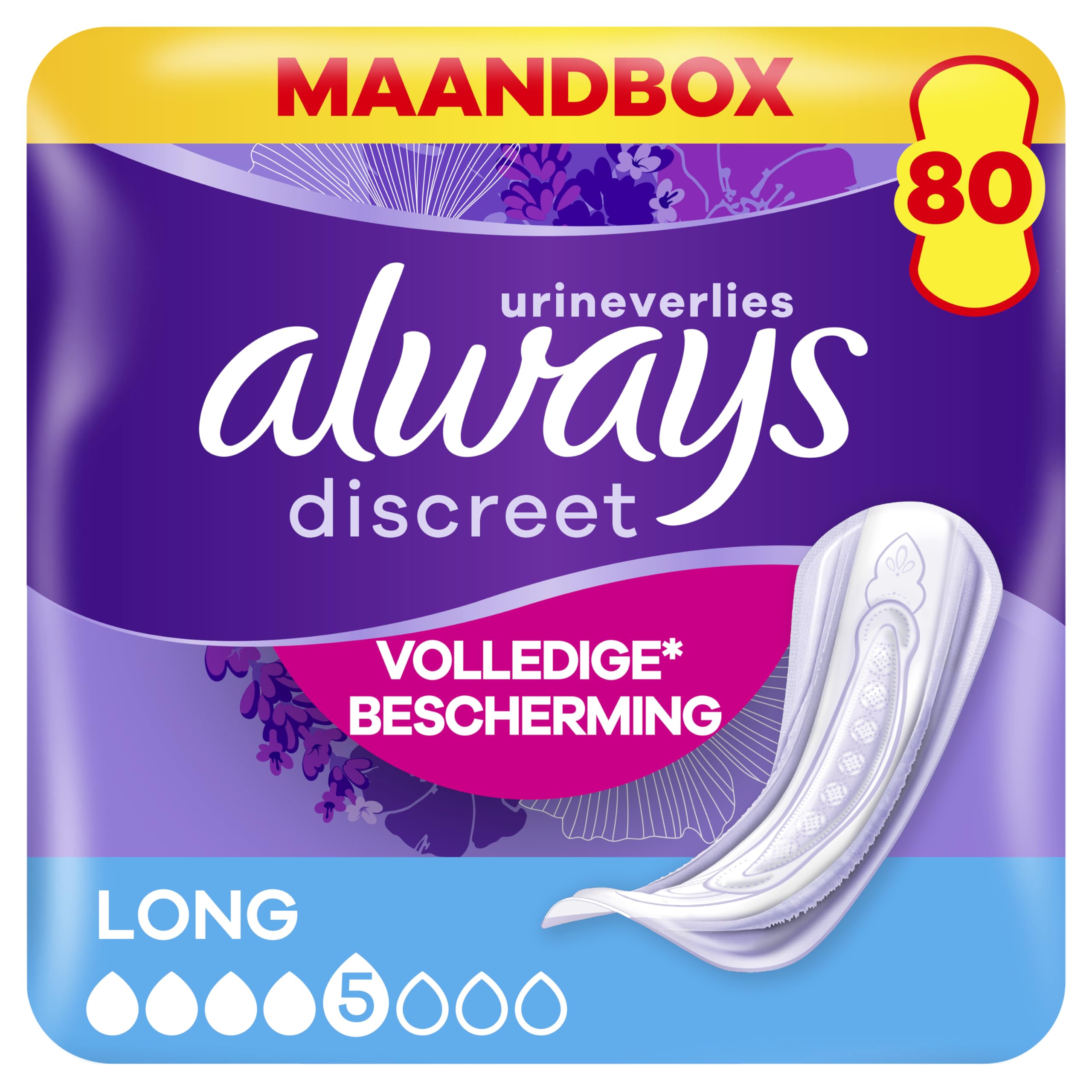 Always Discreet Incontinence Pads Women, Long Plus, Absorbency 4, 80 Sanitary Towels (20 x 4 Packs), Complete Protection for Bladder Weakness Pads Women, Odour Neutraliser