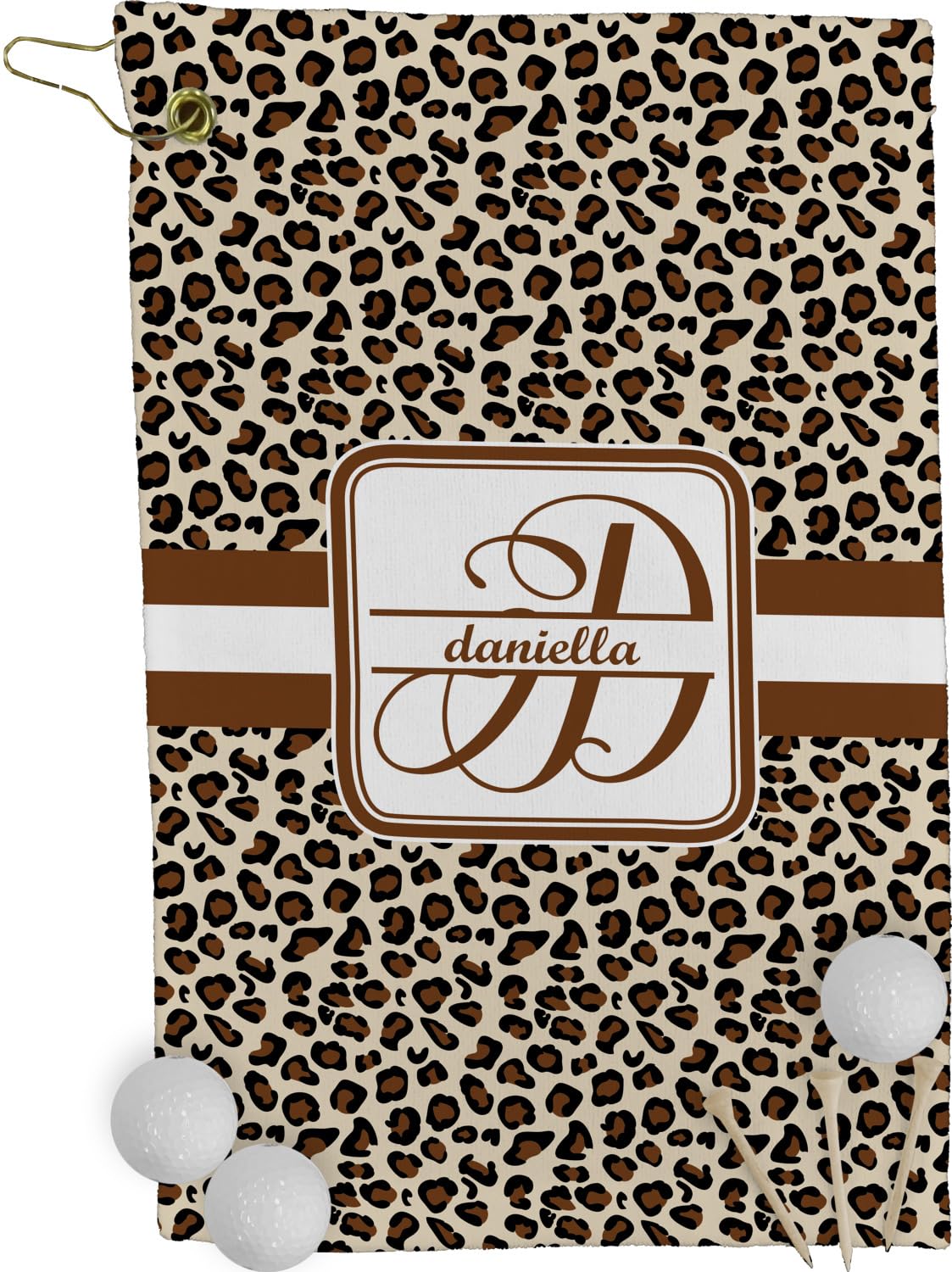 RNK Shops Personalized Leopard Print Golf Towel - Poly-Cotton Blend - Small w/Name and Initial
