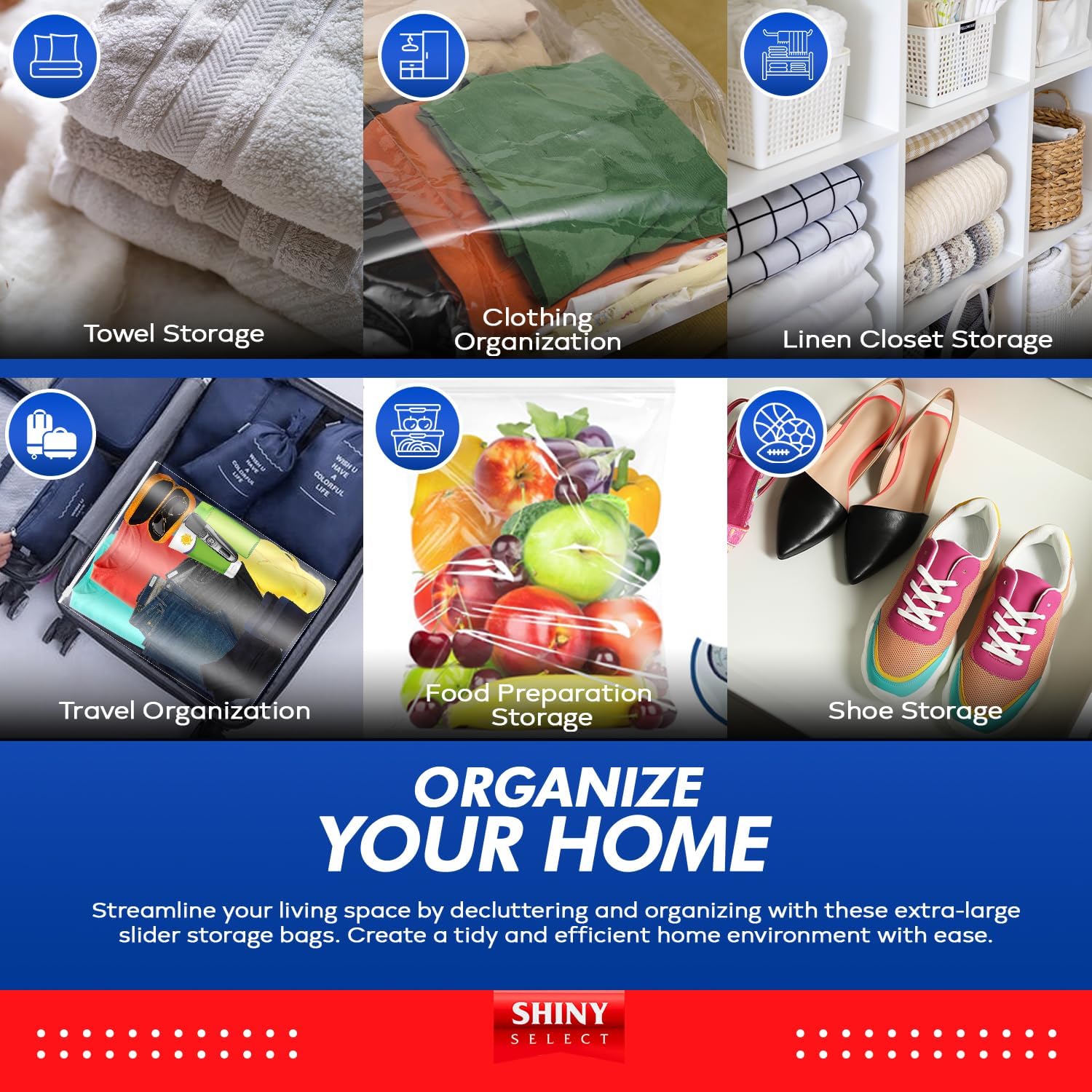 Extra Large Jumbo Size 3 Gallon Slider Storage Bags, 25 Bigger Resealable Extra Large Clear Plastic, 2 Mil Thick for Moving, Food Meal Preparation, Clothing, Toys, Shoes, Toiletries, Snacks