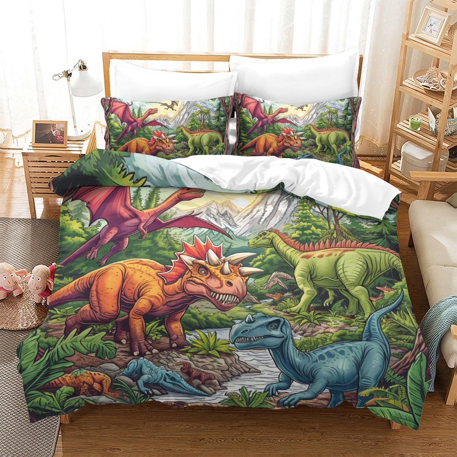 Parure de lit dinosaure 3D confortable et douce avec fermeture éclair