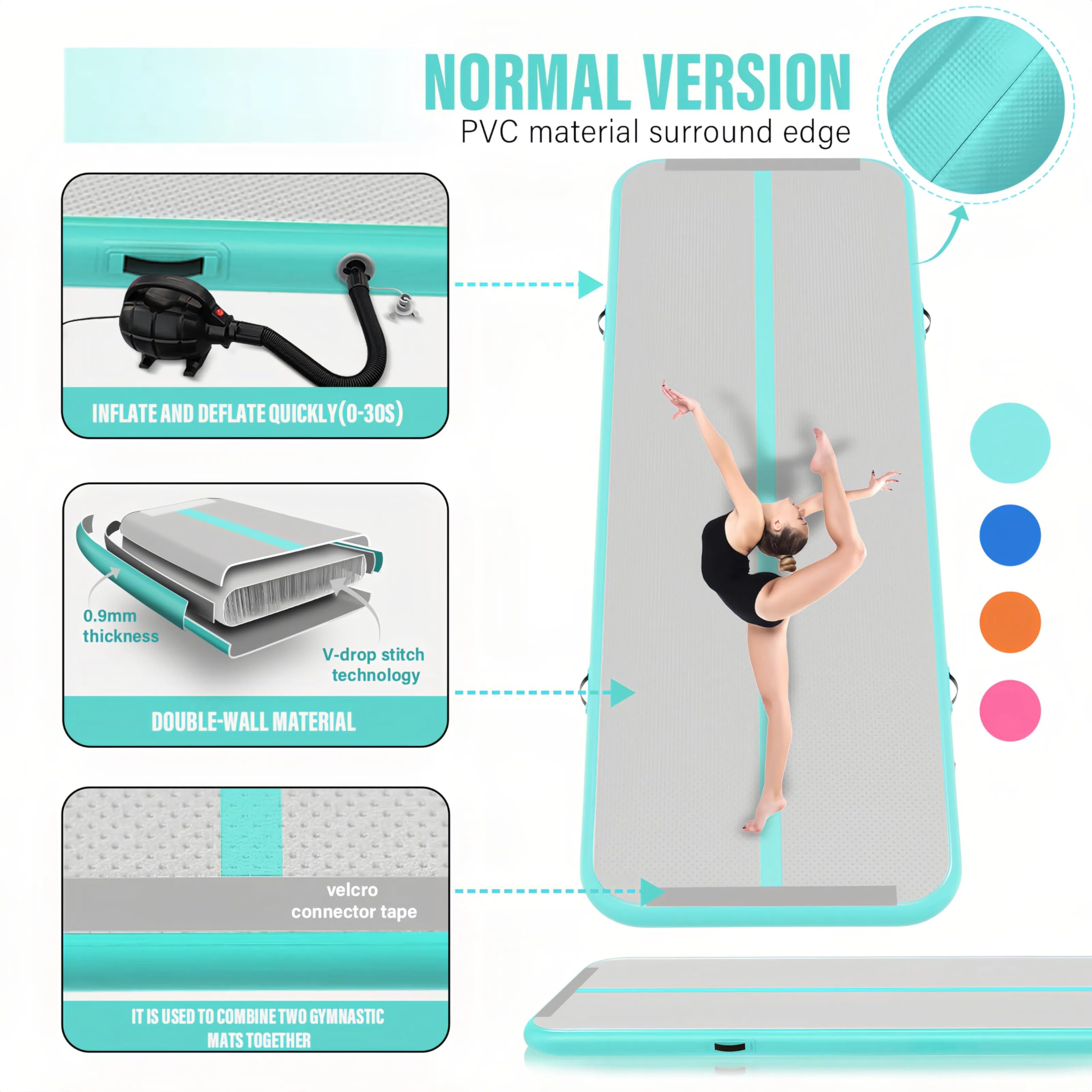 Dwzdd Ginnastica Air Matte Track, 3 m/4 m/5 m/6 m, tappetino da ginnastica per bambini, tappetino da ginnastica gonfiabile per casa, palestra, allenamento, cheerleading, acqua