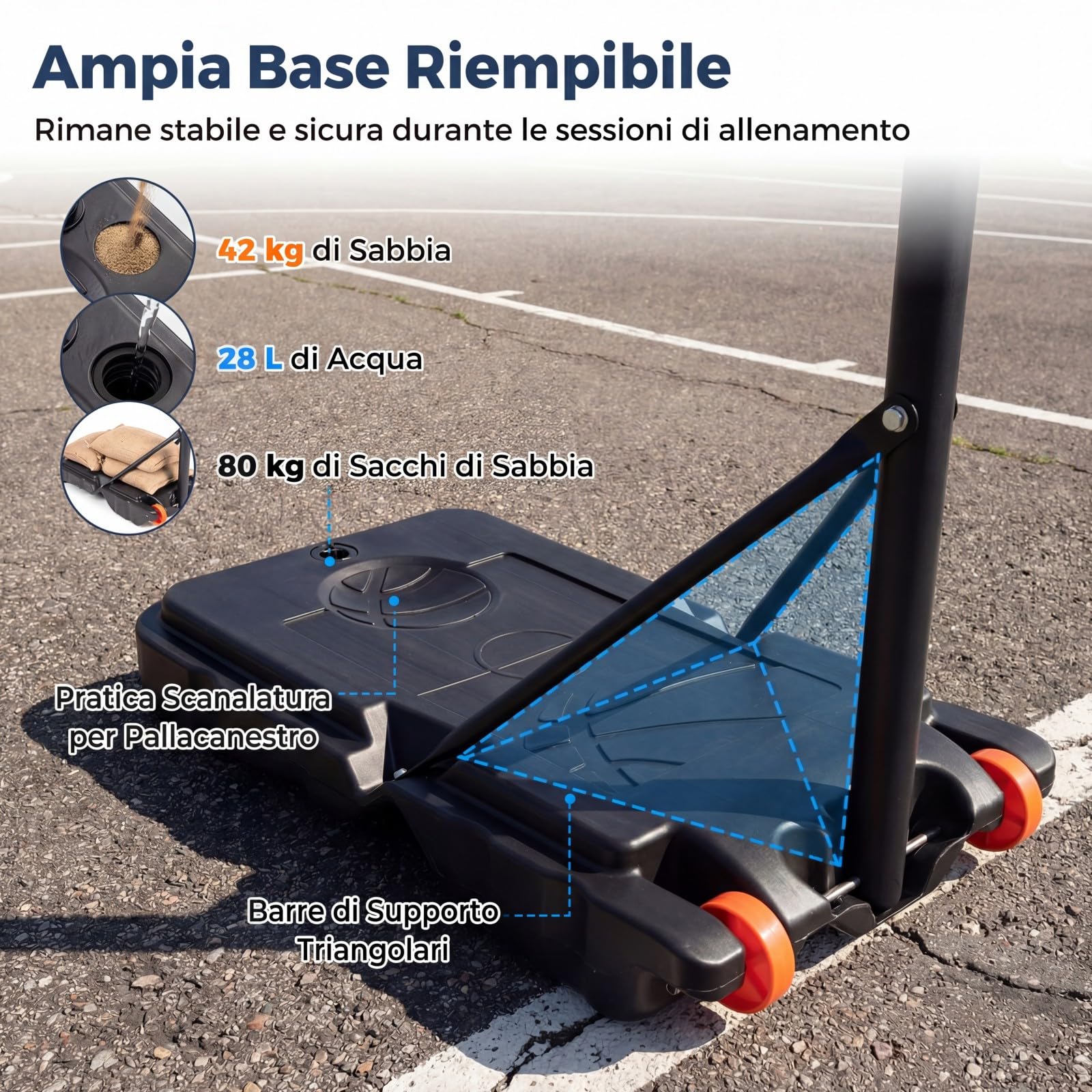 COSTWAY Canestro da Basket da Esterno, Canestro da Basket per Bambini con Altezza Regolabile 206-273,5 cm, Tabellone 82 cm e Base Riempiibile con Ruote, Sistema di Basket Portatile da Interno