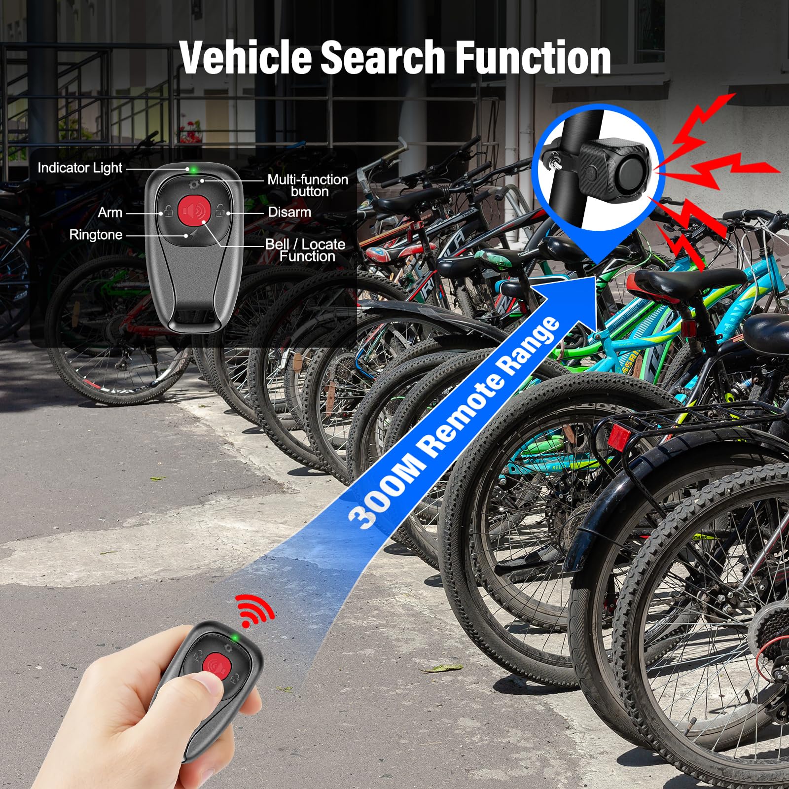 NineLeaf Zwei-Wege-Fahrradalarm mit Fernbedienung 4PK | USB-C wiederaufladbar, 121dB Fahrrad-Alarm mit Vibrations-Diebstahlschutz für Fahrrad und Motorrad IP65wasserdicht