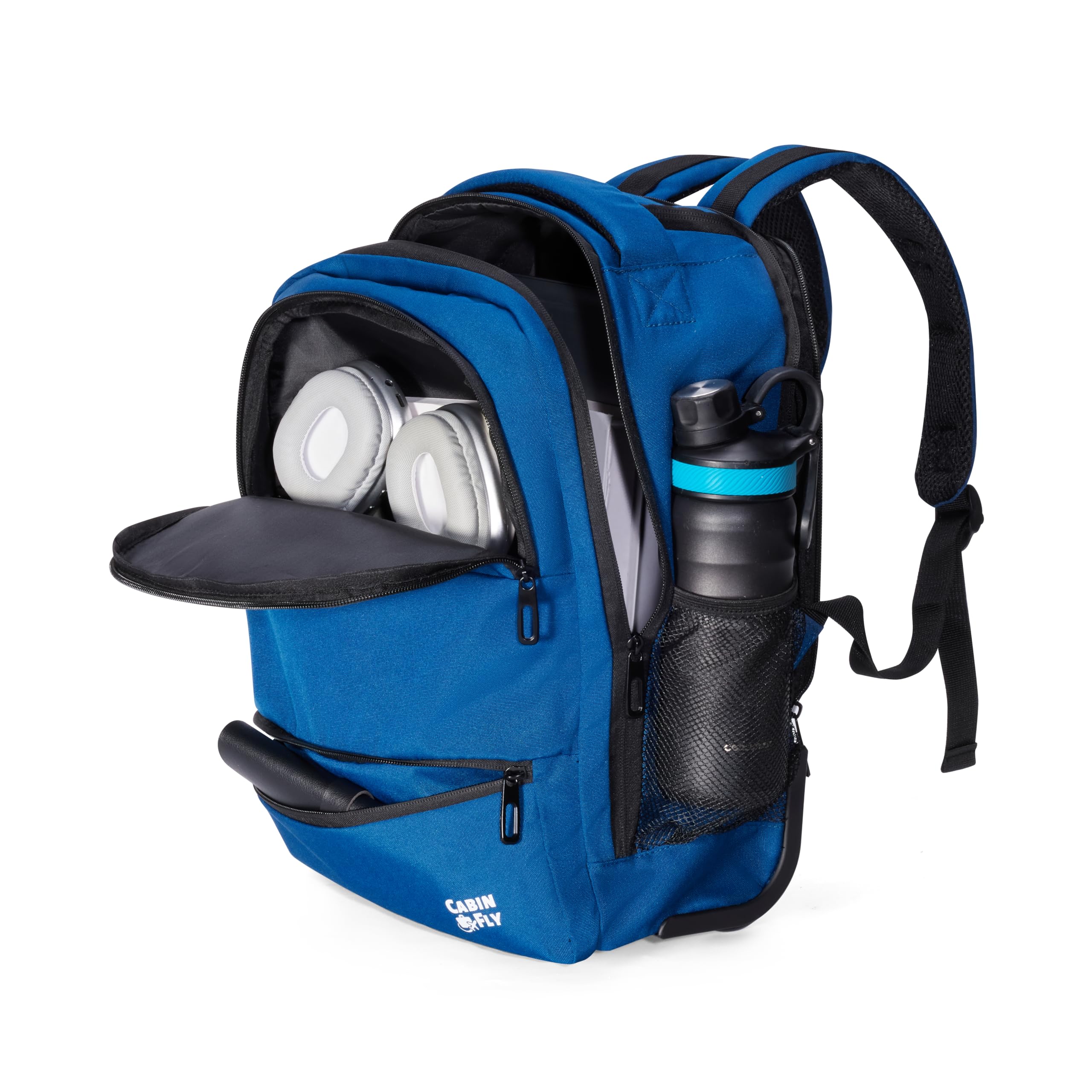 Aircruiser Hybrid 40 x 30 x 20 cm Rucksack Trolley mit Rollen Ryanair Handgepäck Wizzair Kabinengepäck Reiserucksack Flugzeug Carry-On (Blau, 40x30x20cm - mit Rädern)