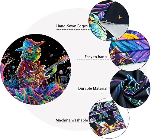 Miniatura 6 de Galoker Tapiz de rana de luz negra, tapiz de hongos neón de fantasía, tapiz de pared reactivo a los rayos UV, tapiz floral para colgar en la pared