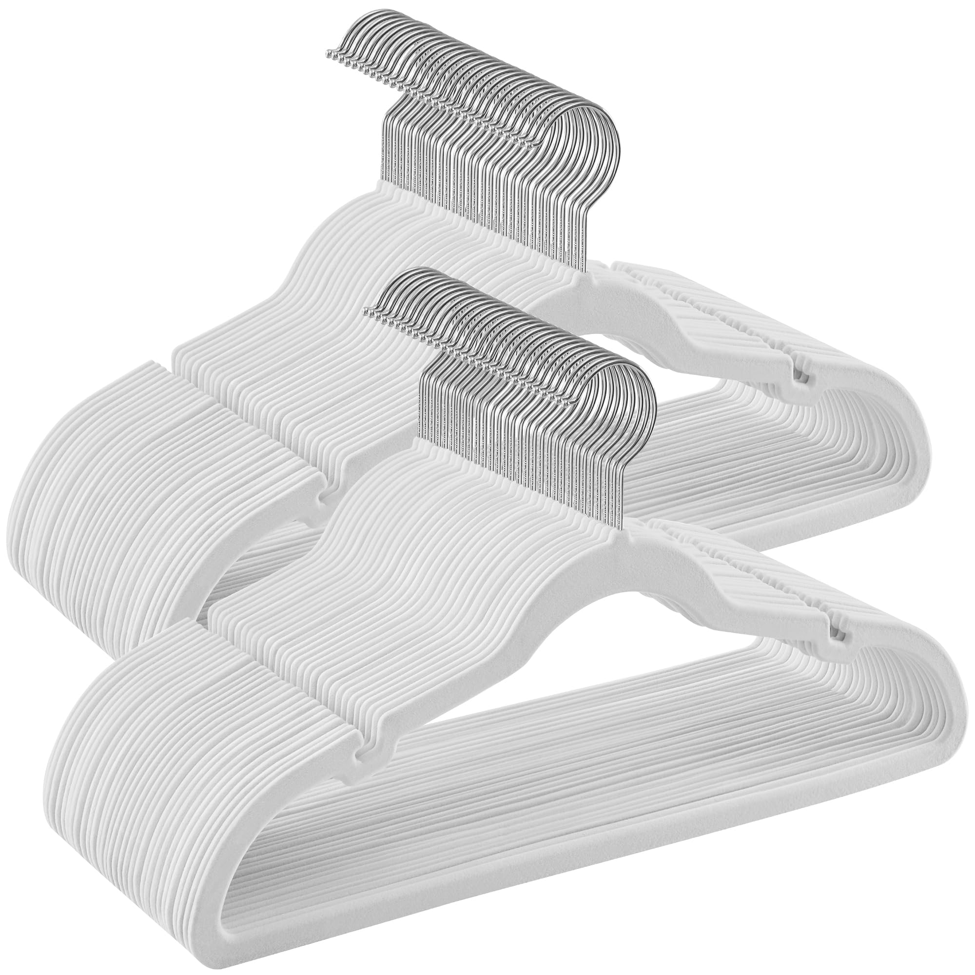 SONGMICS Velvet Hangers 60 Pack, Non-Slip Clothes Hangers with Shoulder Notches, Pants Bar, 360° Swivel Hook, Space-Saving, for Closet, Cloud White U