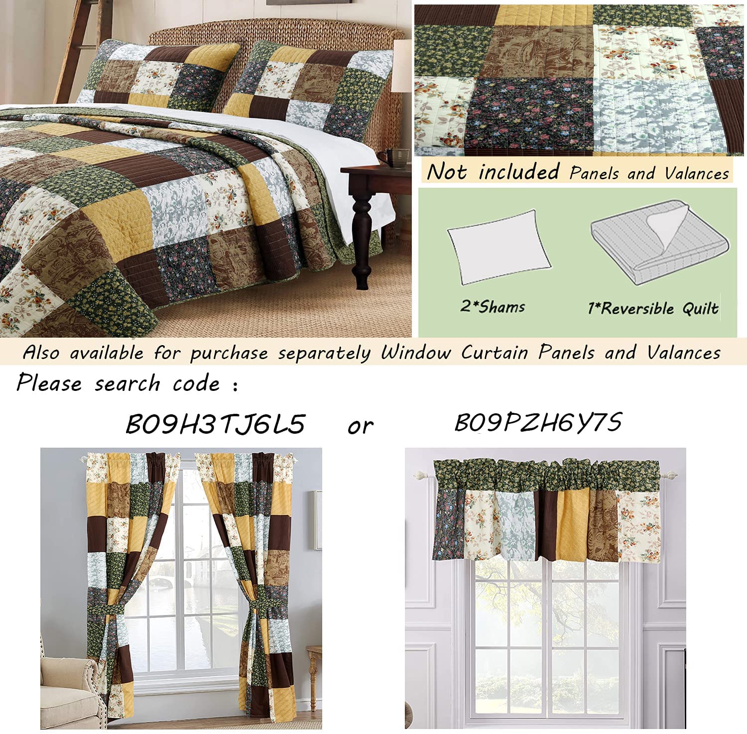 Cozy Line Home Fashions Andy Brown Olive Mustard Yellow Black Real Patchwork Quilt Bedding Set