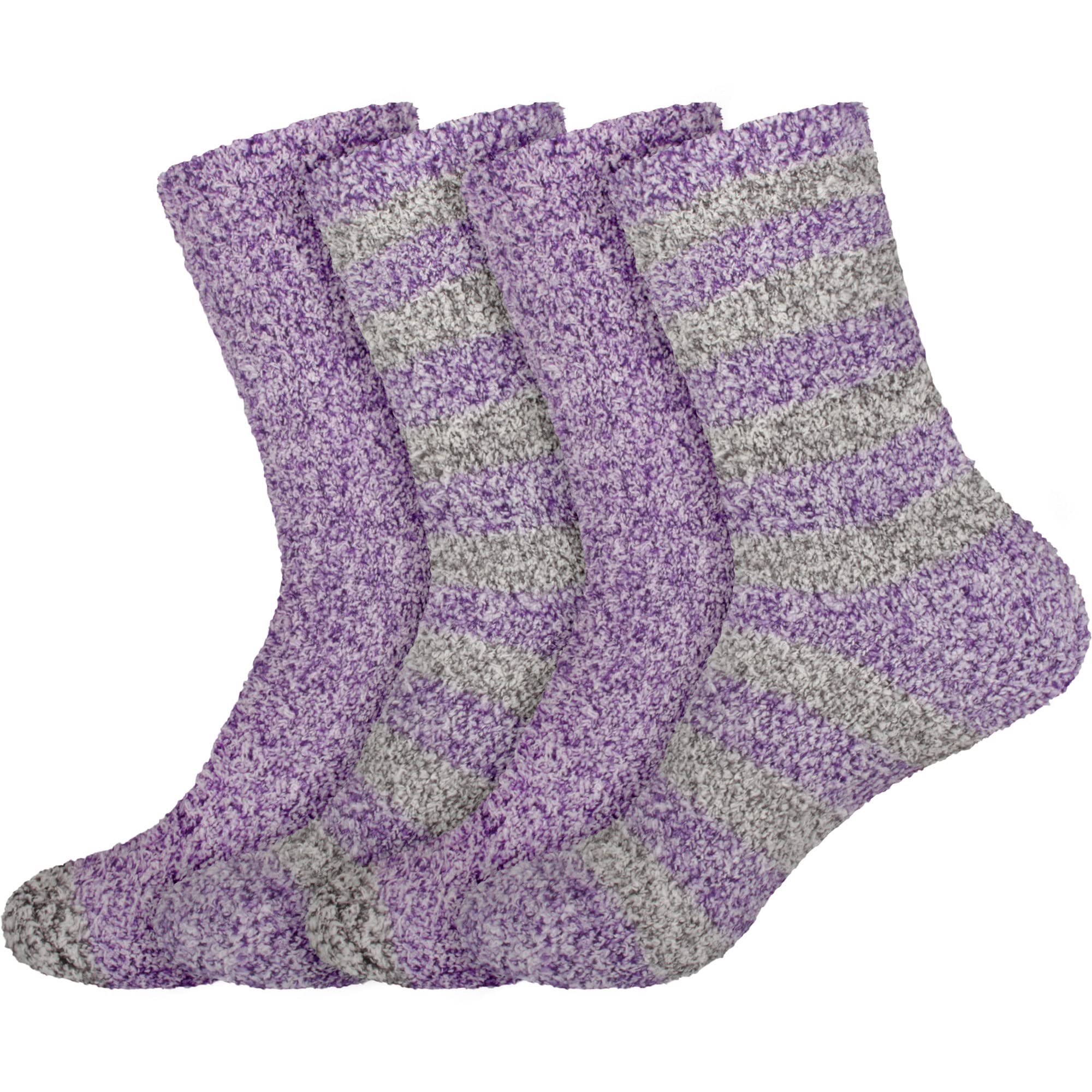 BambooMN Women's Soft Fuzzy Warm Cozy Striped Solid Socks - 4 Pair Value Packs
