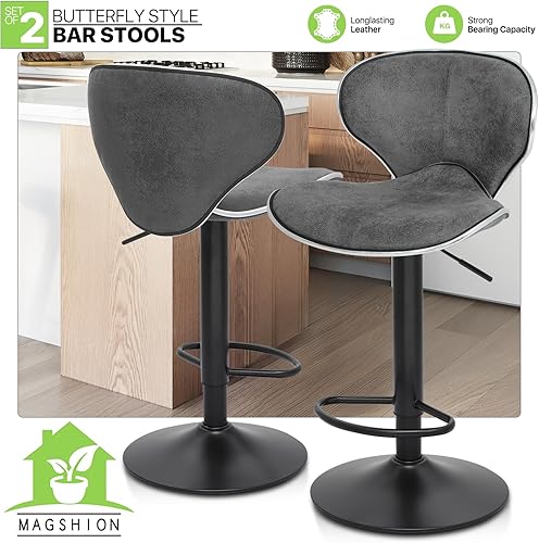 Miniatura 54 de Magshion Juego de 4 taburetes de bar giratorios ajustables de piel sintética para mostrador de comedor Negro -,Marrón,Canela/Escapada