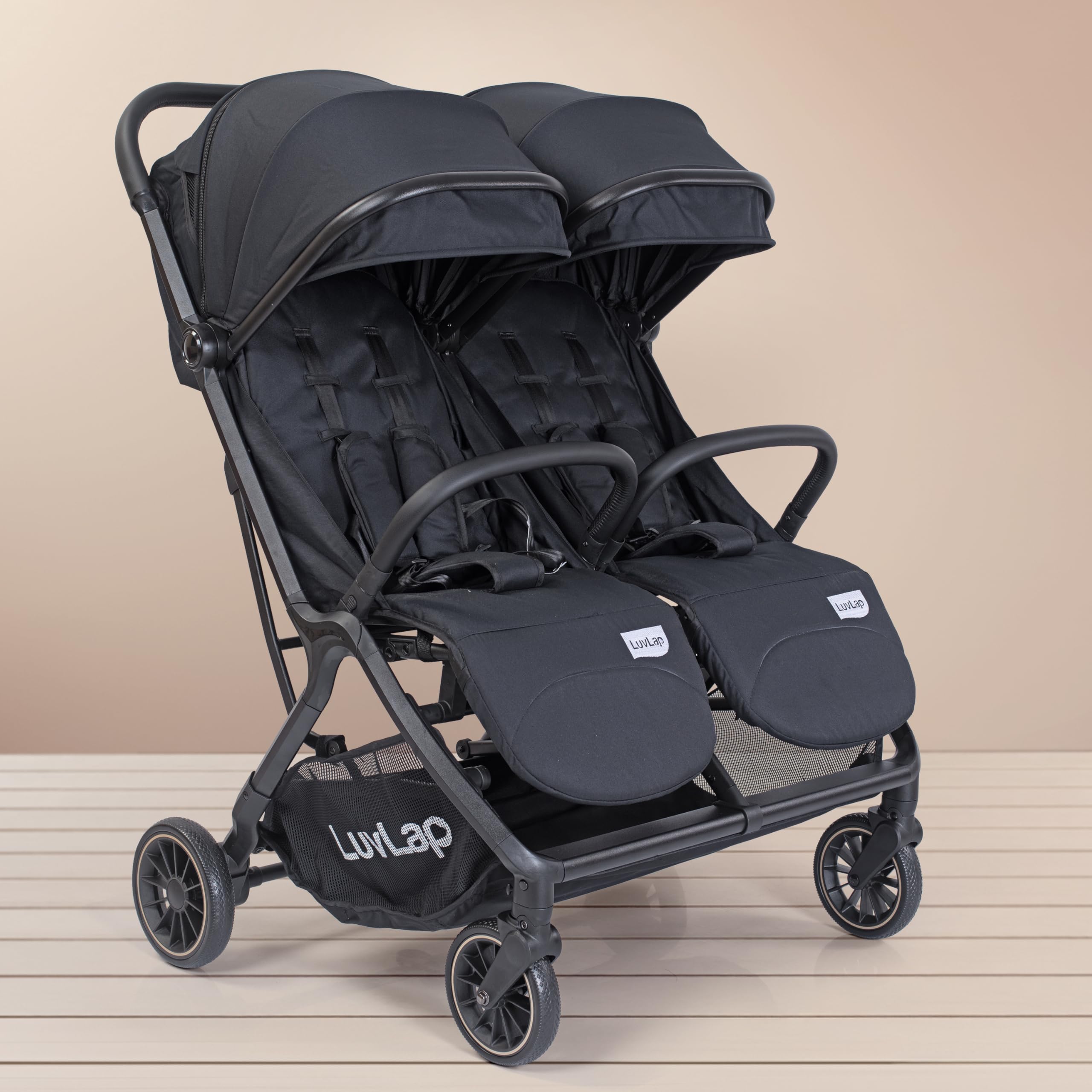 LuvLap Grand Twin Baby Stroller, Pram for 0 to 3 Years twins with 5 Point Safety Harness, Large Storage Basket, Heavy duty Wheels, Easy Fold, Extendable Canopy, Multilevel Recline & Adjustable footrest-image-36