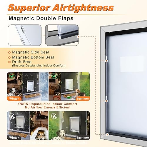 Miniatura 3 de Puerta de aluminio extra grande para pared, puerta para perros de clima extremo con solapas dobles magnéticas cerradas, puertas resistentes para