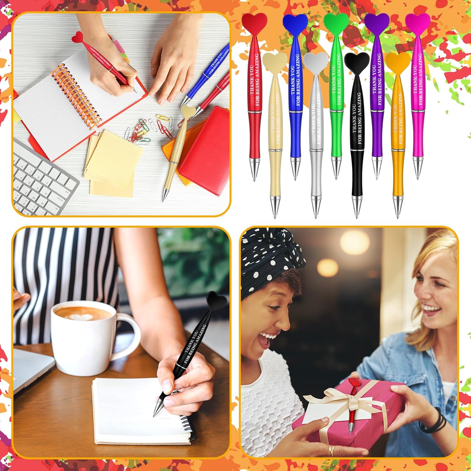 Yeaqee Valentine's Day Heart Shaped Pens Thank You for Being Amazing Ballpoint Pens Bulk for Coworker Employee Teacher Office Valentine Party Favor - Image 6