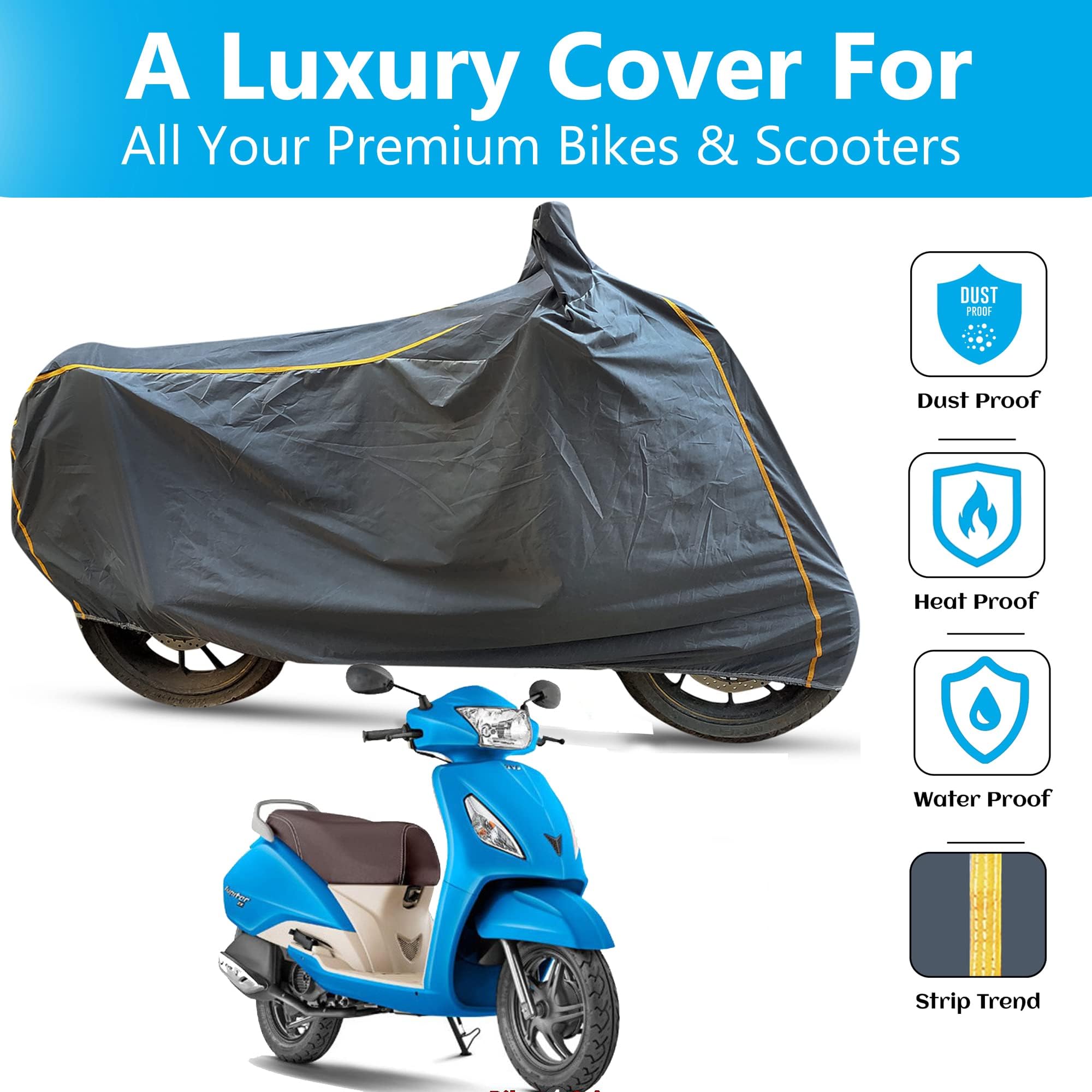 GARREGE: SUPERIORITY OUR PRIORITY Garrege Waterproof Cover With Piping Design Long Last All Weather Cover For Tvs Jupiter Zx, Grey