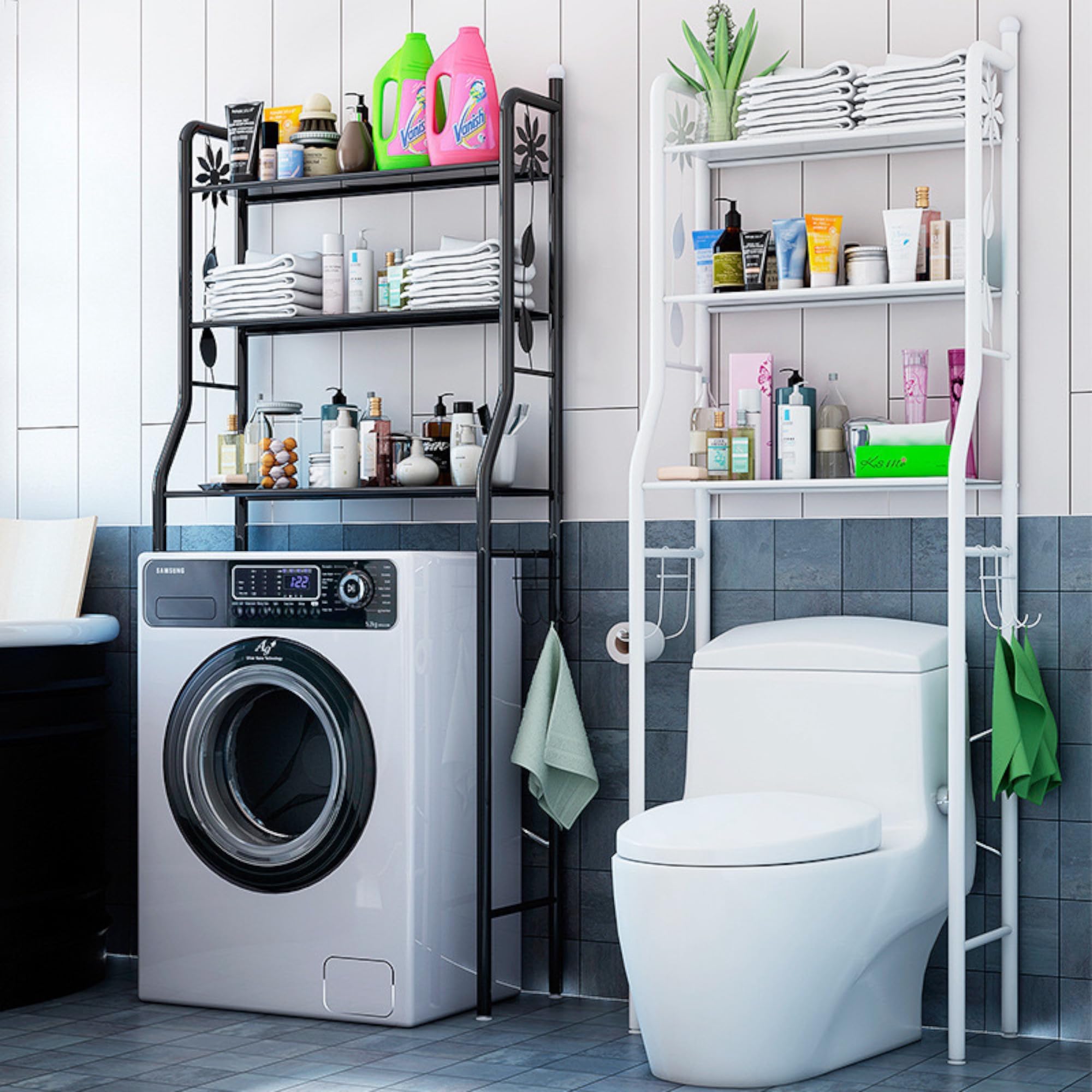 Mi Ko Mi Ka Estantería de Baño sobre Inodoro Blanco | Ahorra Espacio con 3 Baldas | Estante Almacenamiento Impermeable | Patas Ajustables en Altura estanteria Lavadora