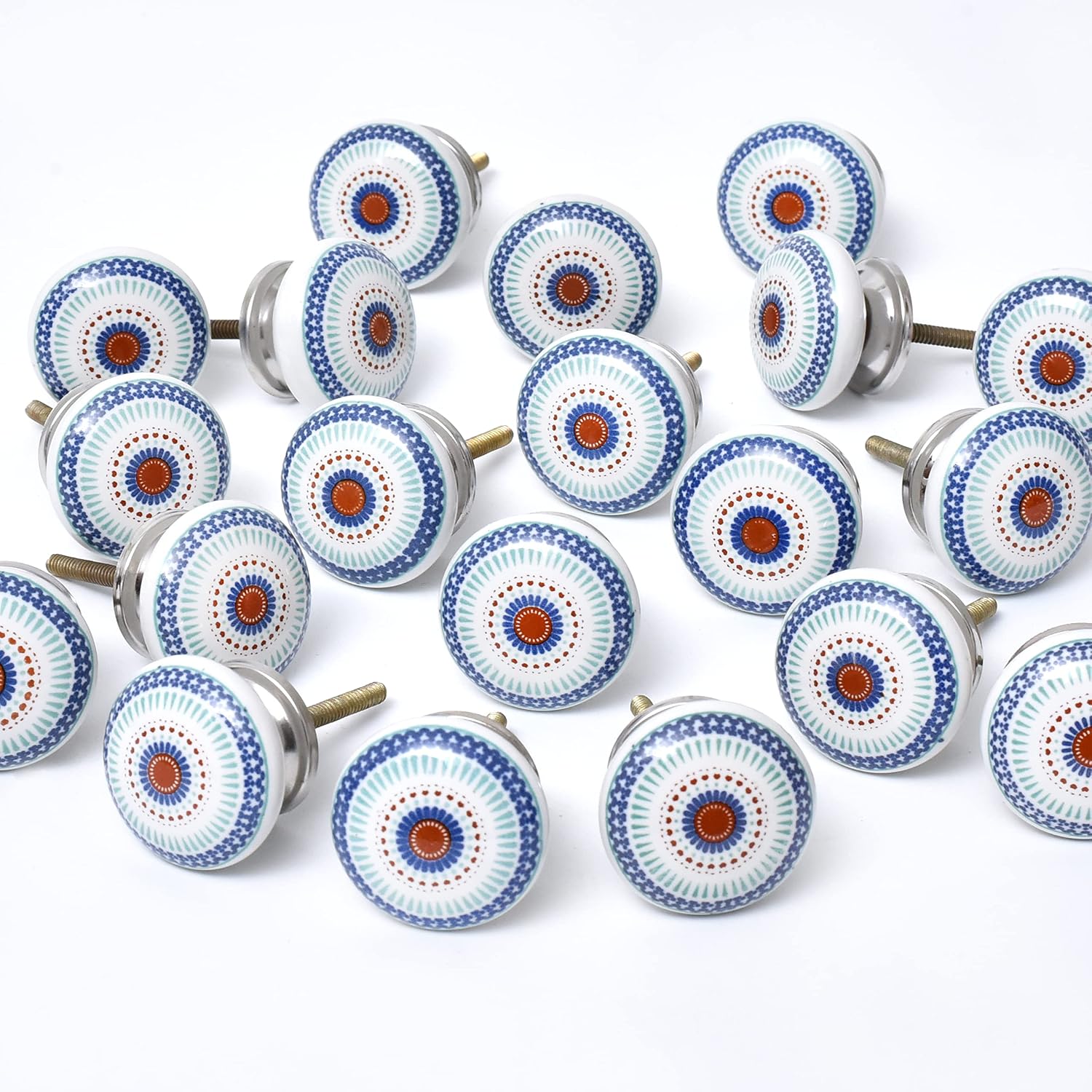 Indian Shelf Multicolor Ceramic Cabinet Knobs- Dresser Knobs 10 Pack- Wheel Drawer Pulls- Vintage Decorative Multi Kitchen Door Handles 1.5''