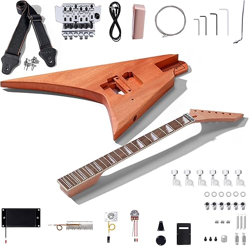 Vista 60 de Leo Jaymz - Juego para armar tú mismo tu guitarra eléctrica, cuerpo de caoba, mástil de arce, diapasón de ébano, incluye todos los componentes (BC)