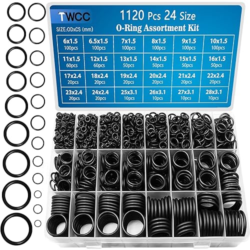 Juego de anillos tóricos de goma de 24 tamaños, 1120 piezas de anillos tóricos pequeños negros, arandela de sellado métrica surtida para reparación