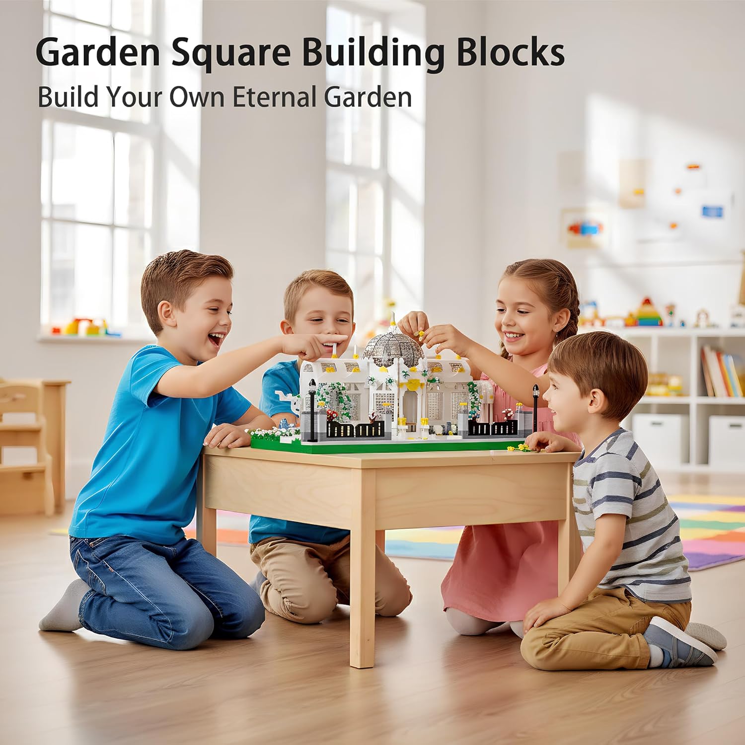 Neoclassical Garden Square Micro Blocks Building Set Architecture Model with Central Grand Piano & Crystal Dome Street ViewToy for Adults Home Decor Gift