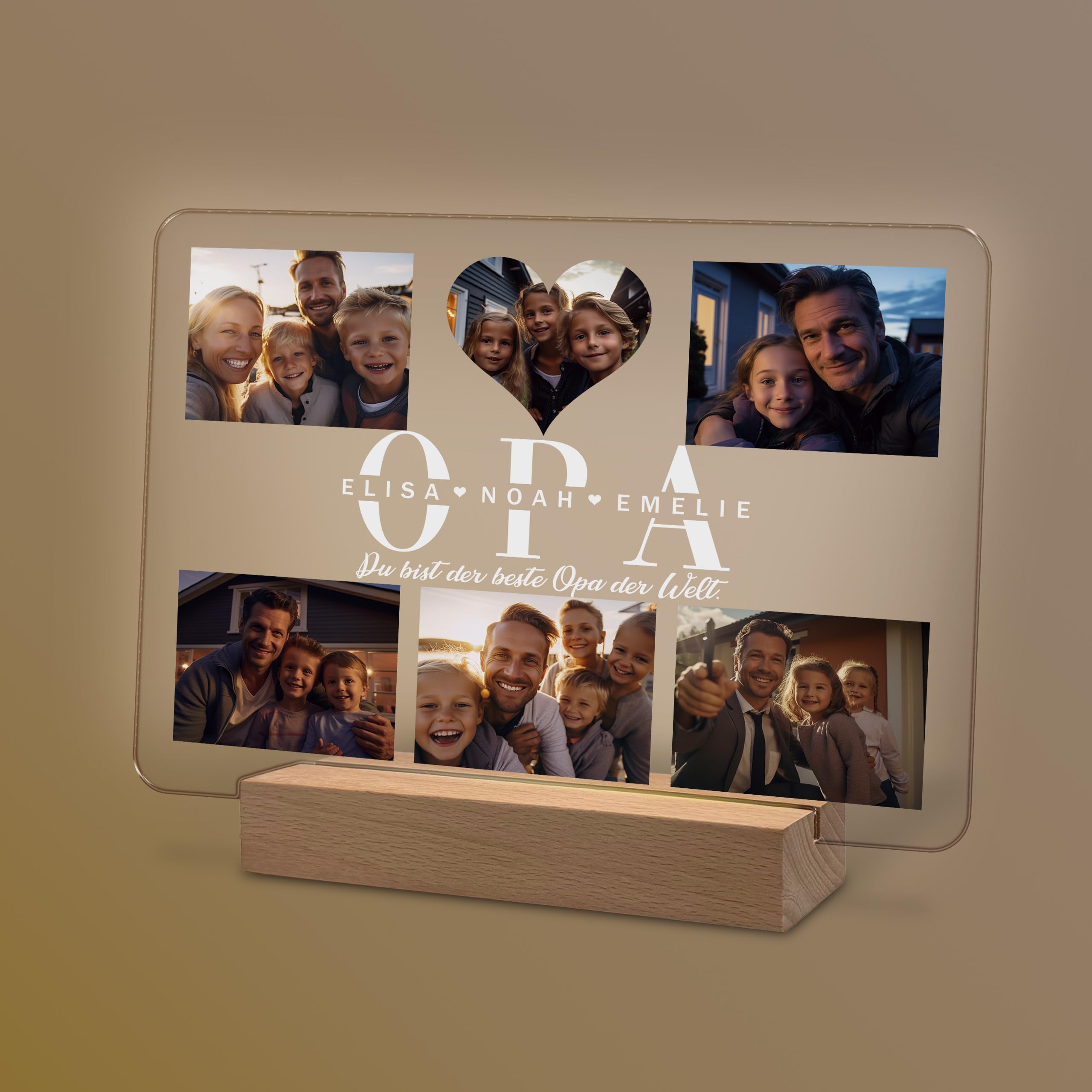 Yuweli® Geschenke für Opa personalisierte optinale Nachtlampe mit Foto und Namen als Geschenk für Opa zum Geburtstag Weihnachten