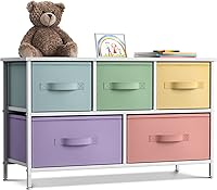 Sorbus 5-Drawer Kids Dresser - Colorful Fabric Storage Chest with Steel Frame, Wood Top for Bedroom, Nursery, Closet Organization