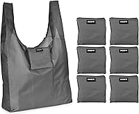 Masirs 6-Pack Grey Reusable Grocery Bags - Large Ripstop Foldable Eco-Friendly Totes for Shopping