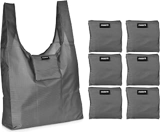 Masirs 6-Pack Grey Reusable Grocery Bags - Large Ripstop Foldable Eco-Friendly Totes for Shopping